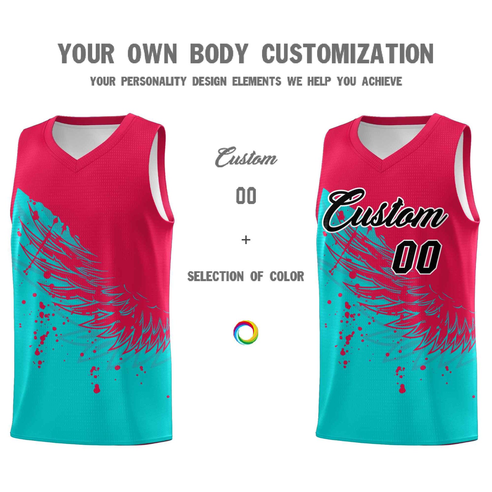 Custom Aqua Red Wing Pattern Sports Uniform Basketball Jersey| KXKSHOP