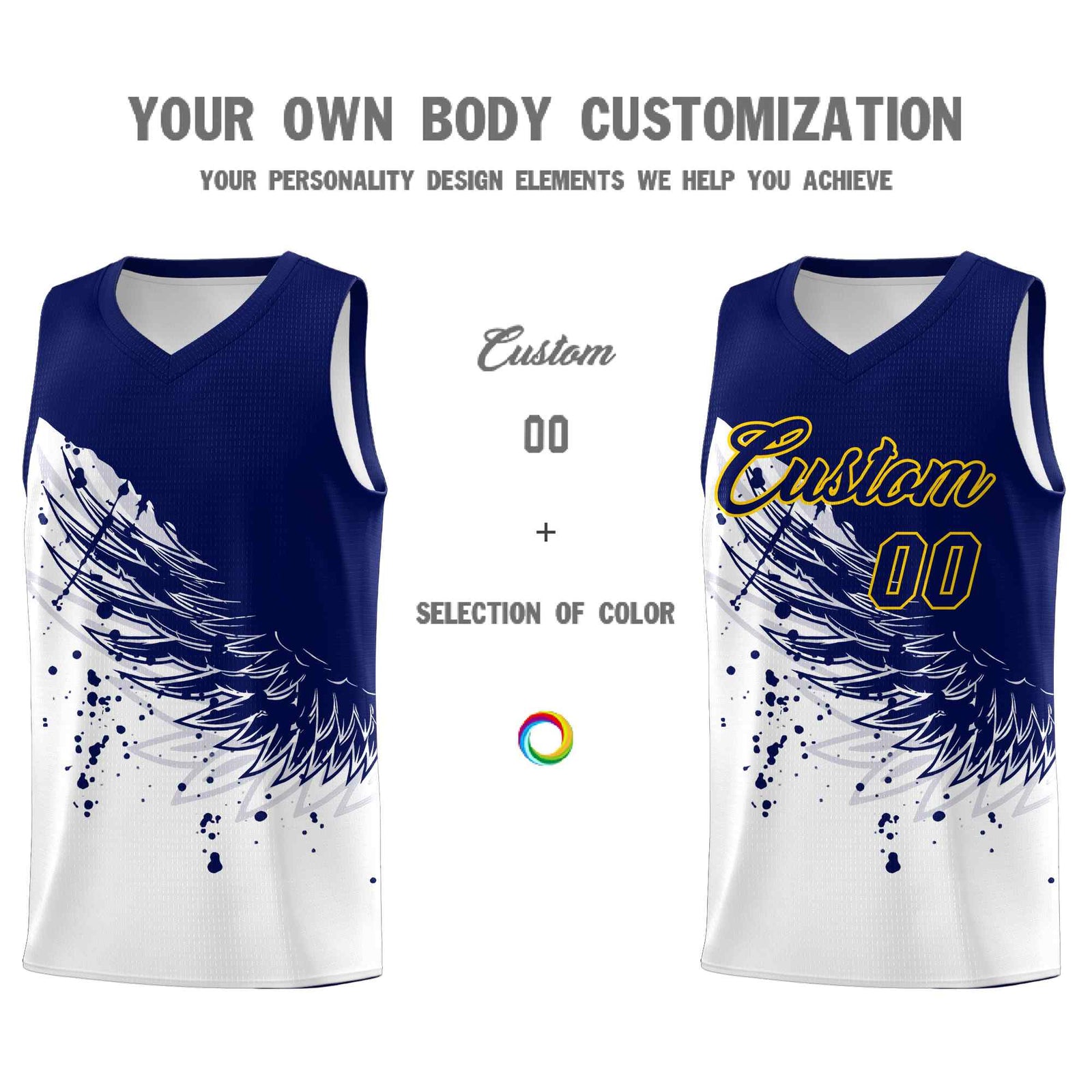 Custom White Navy Wing Pattern Sports Uniform Basketball Jersey| KXKSHOP