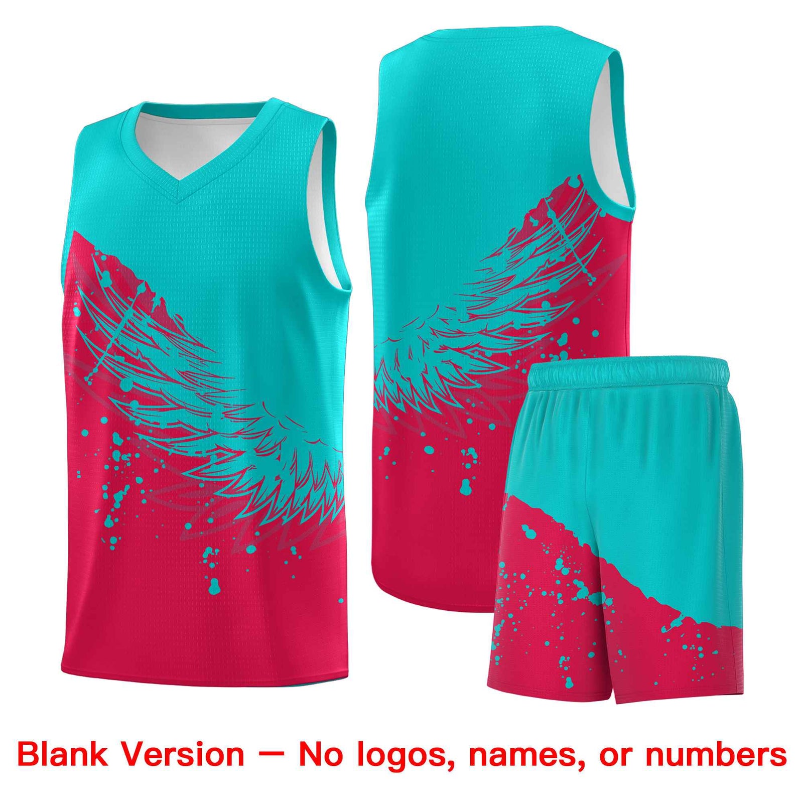 Custom Red Aqua Wing Pattern Sports Uniform Basketball Jersey| KXKSHOP