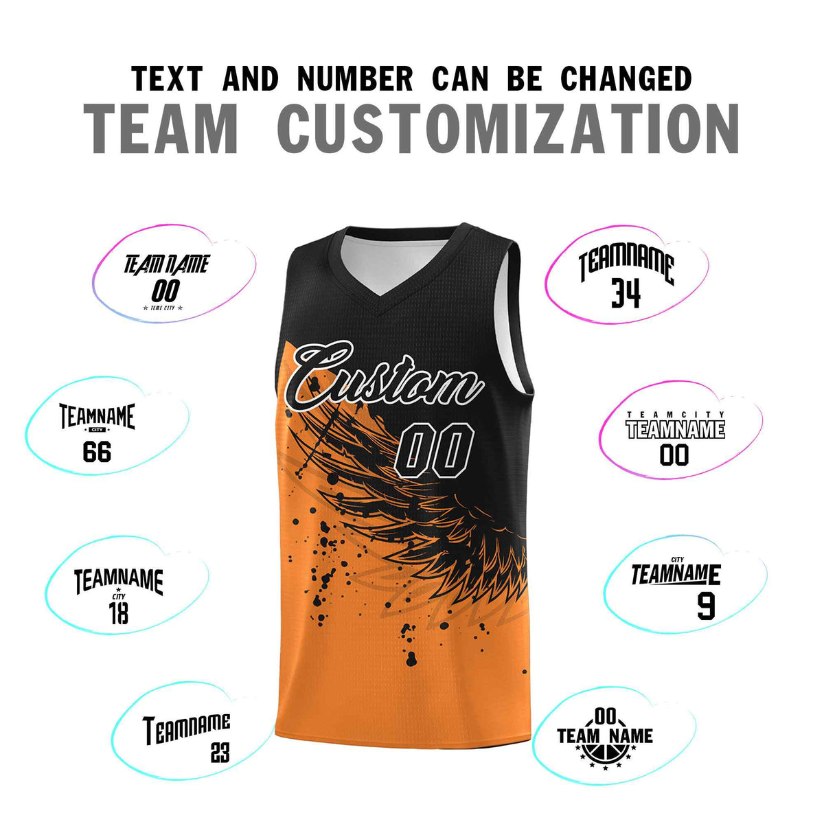 Custom Gold Orange Black Wing Pattern Sports Uniform Basketball Jersey| KXKSHOP