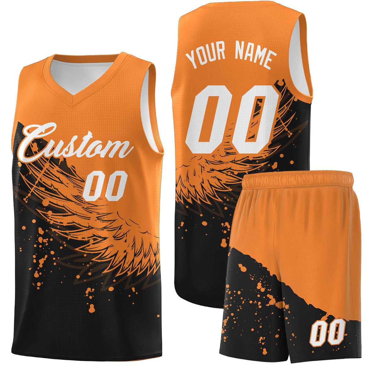 Custom Black Gold Orange Wing Pattern Sports Uniform Basketball Jersey| KXKSHOP