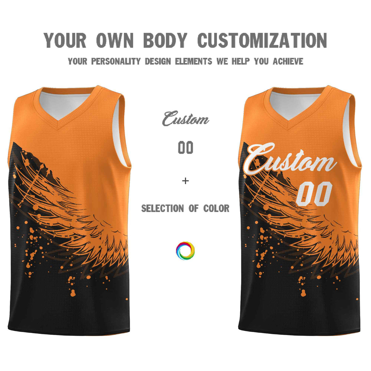 Custom Black Gold Orange Wing Pattern Sports Uniform Basketball Jersey| KXKSHOP