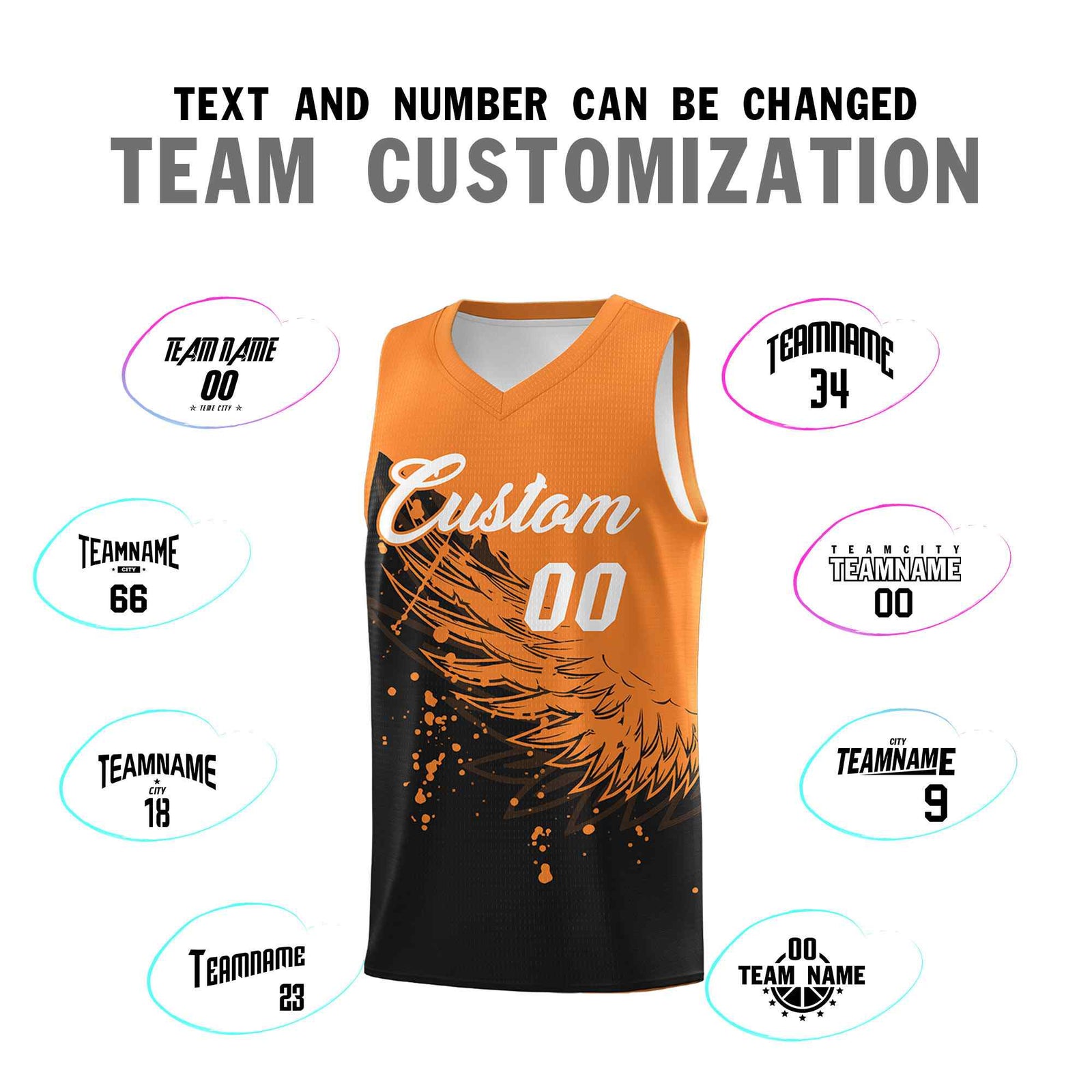 Custom Black Gold Orange Wing Pattern Sports Uniform Basketball Jersey| KXKSHOP