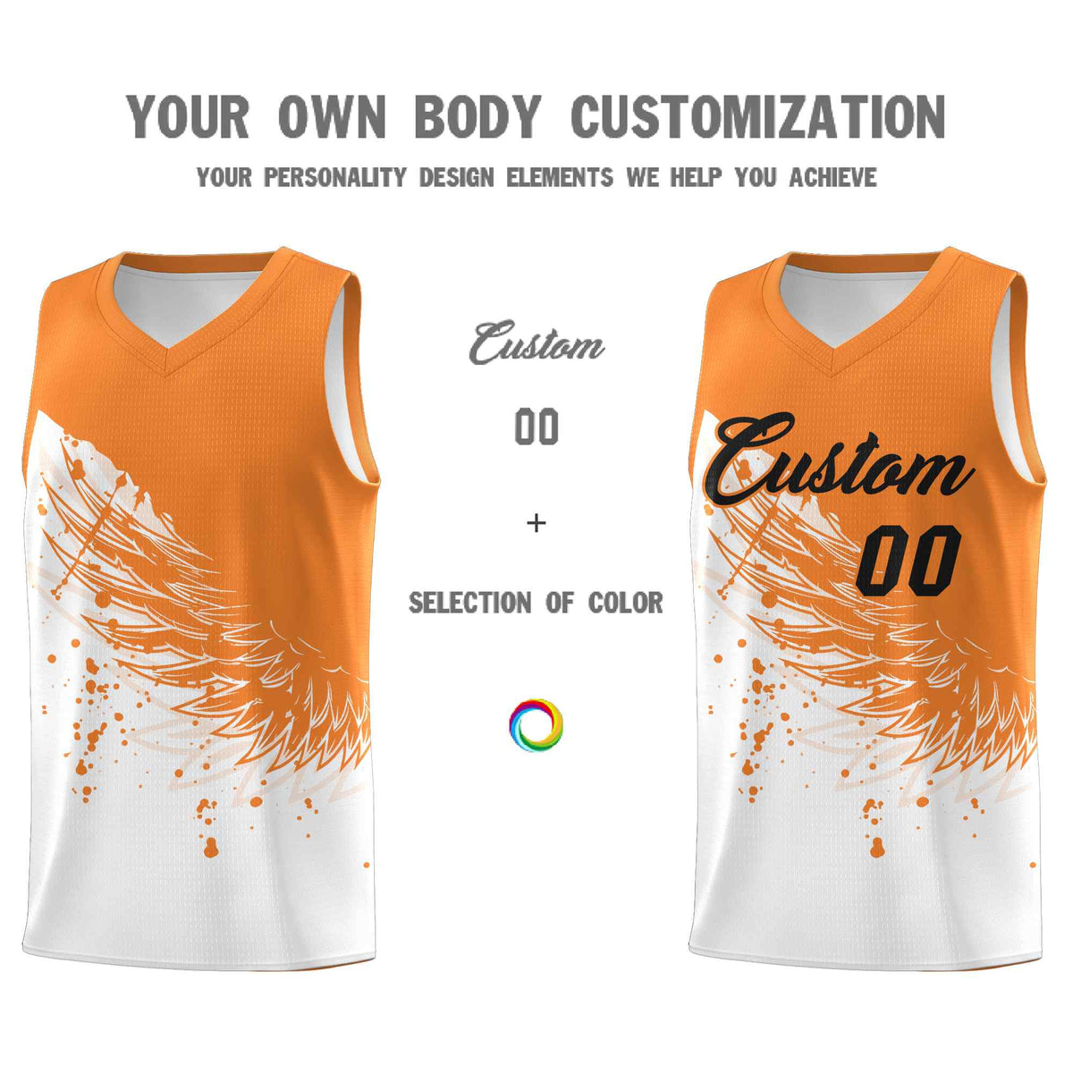 Custom White Gold Orange Wing Pattern Sports Uniform Basketball Jersey| KXKSHOP