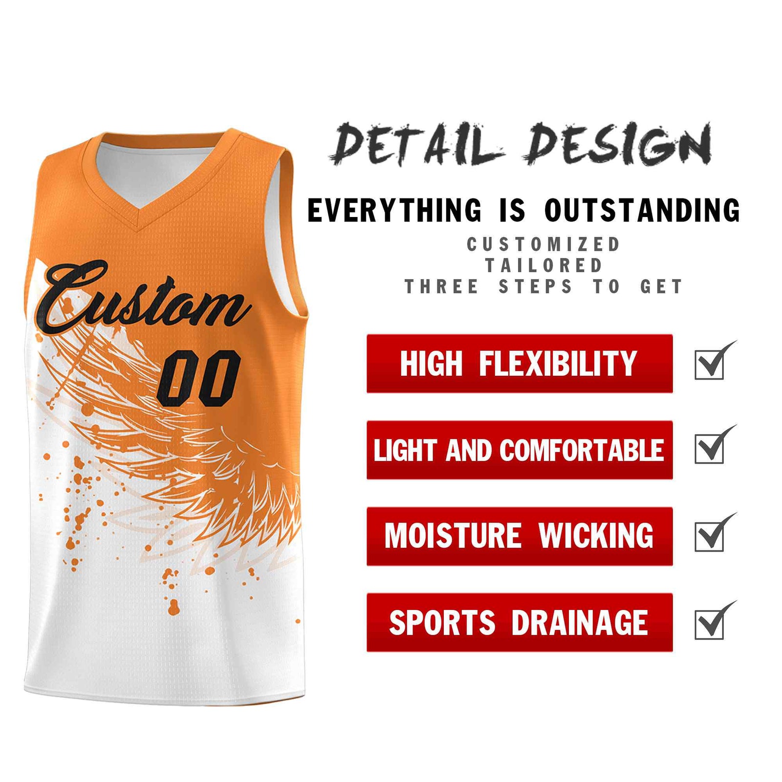 Custom White Gold Orange Wing Pattern Sports Uniform Basketball Jersey| KXKSHOP