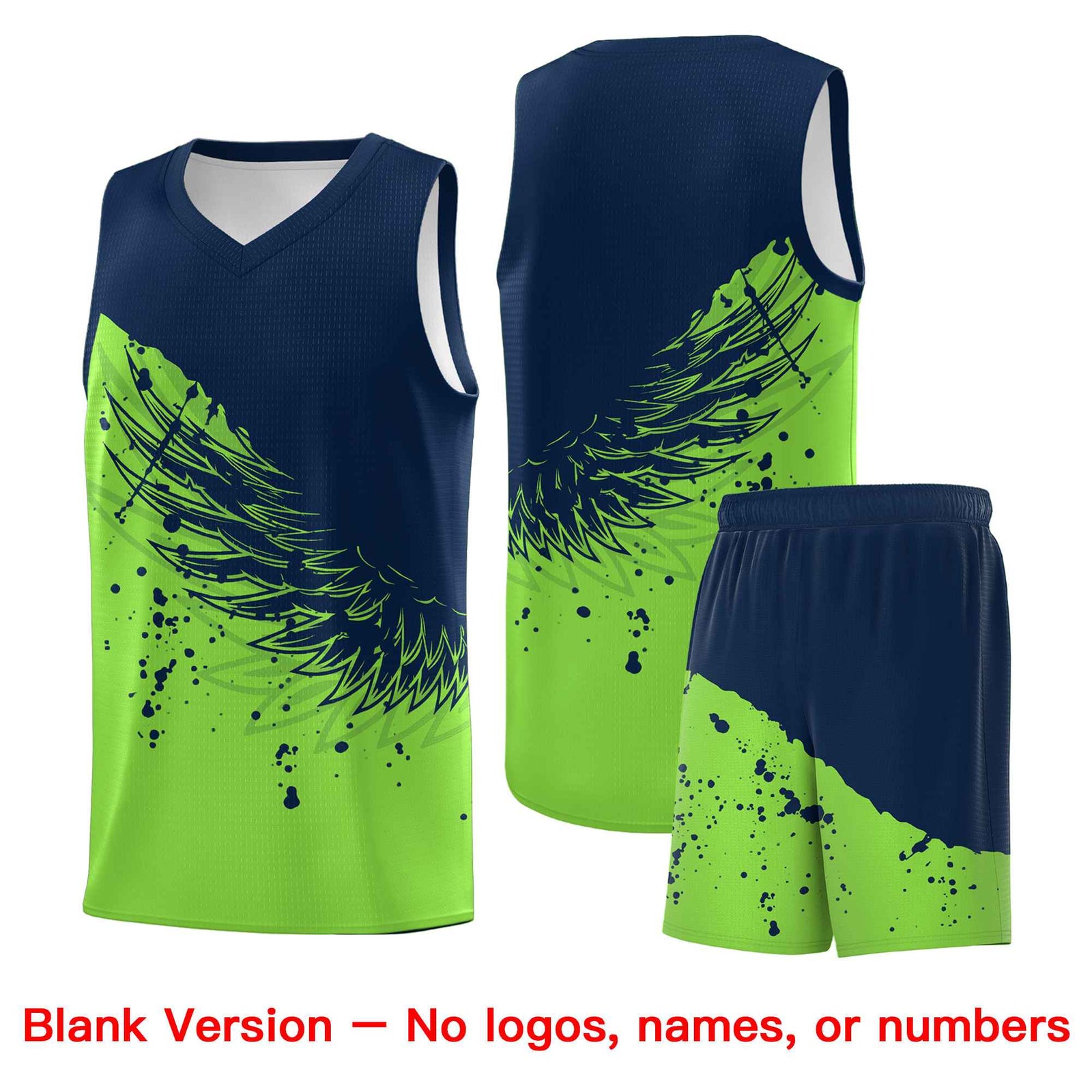 Custom Fluorescent Green Navy Wing Pattern Sports Uniform Basketball Jersey| KXKSHOP