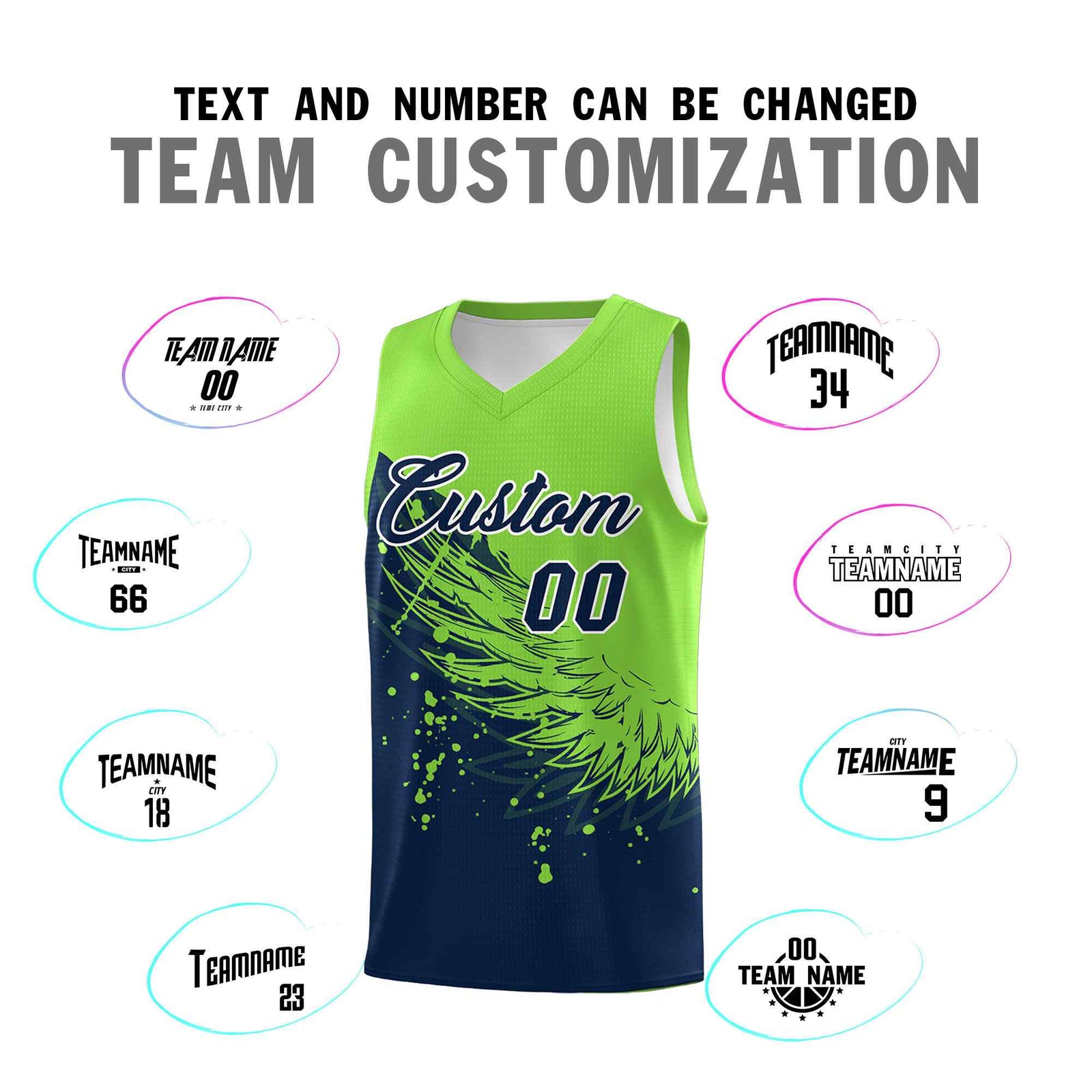 Custom Navy Fluorescent Green Wing Pattern Sports Uniform Basketball Jersey| KXKSHOP