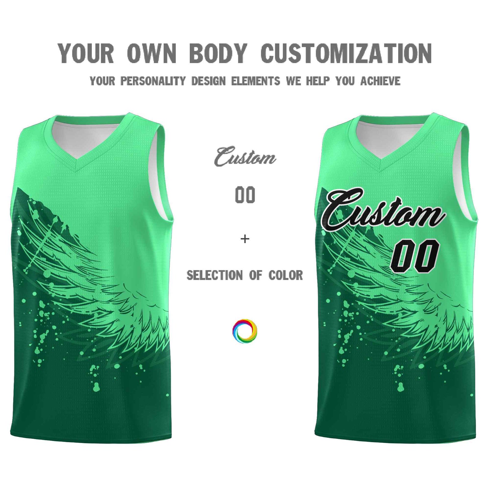 Custom Kelly Green Green Wing Pattern Sports Uniform Basketball Jersey| KXKSHOP