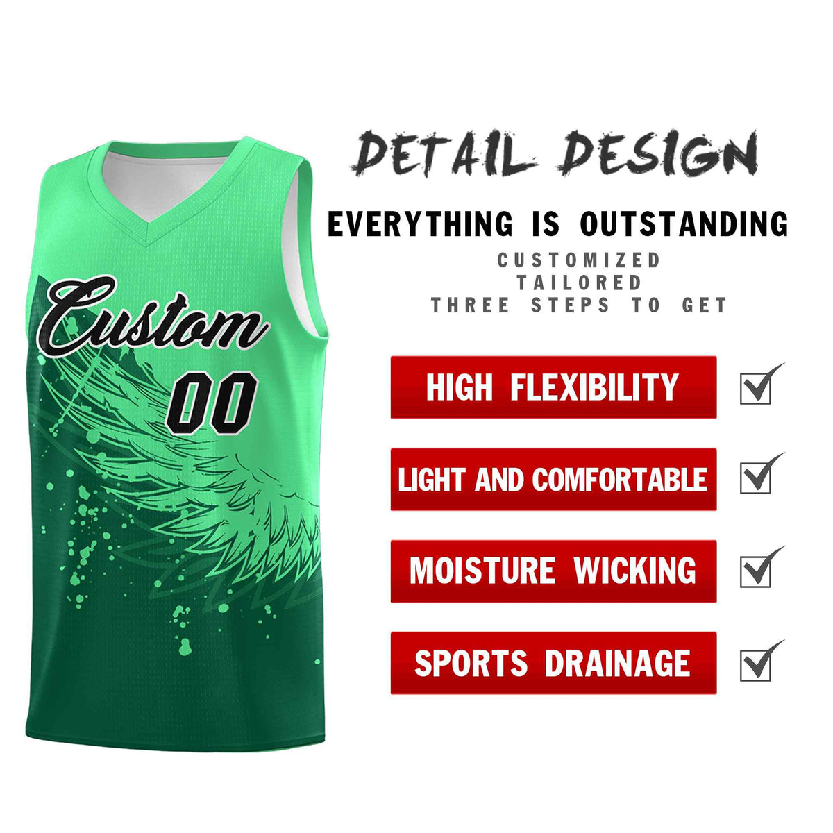 Custom Kelly Green Green Wing Pattern Sports Uniform Basketball Jersey| KXKSHOP