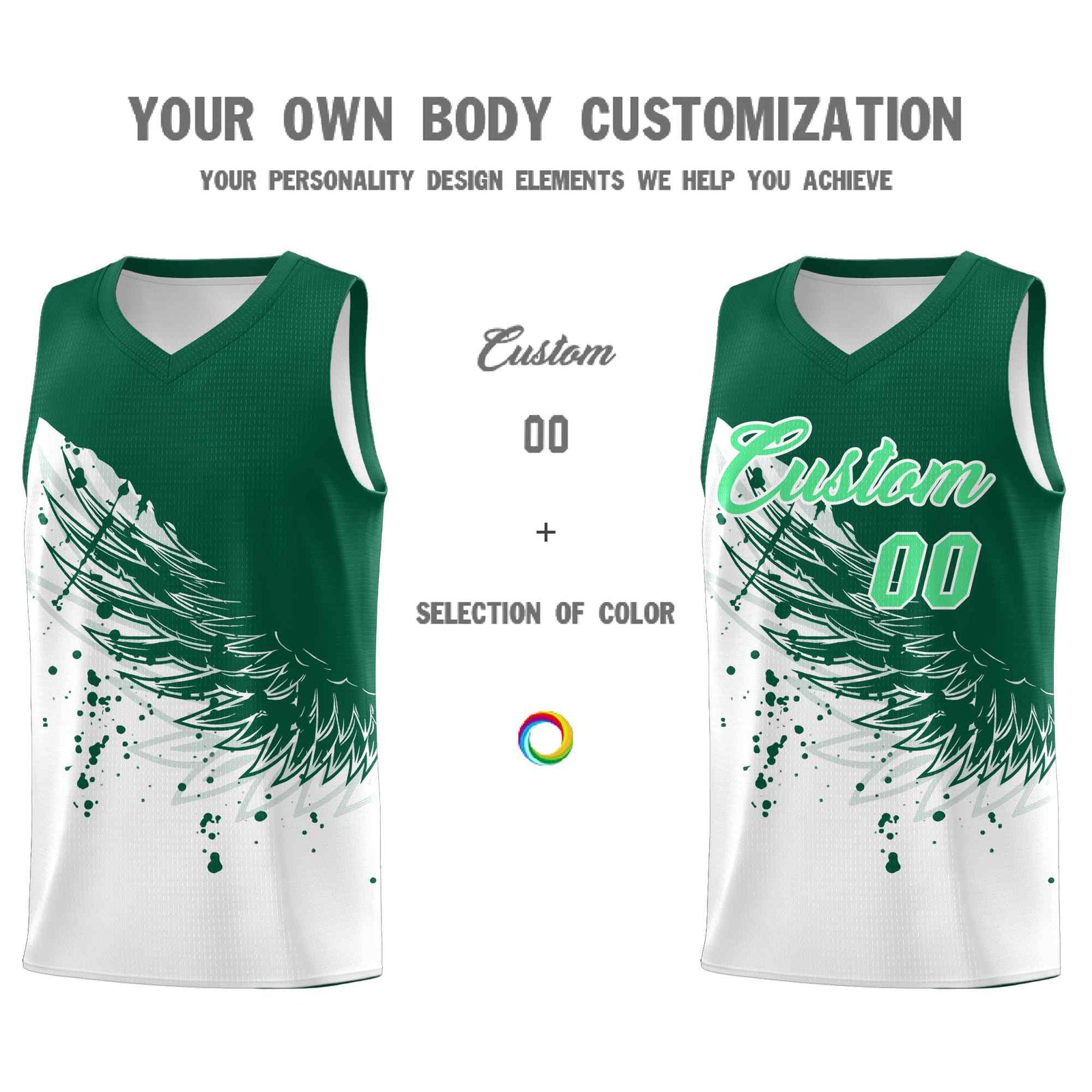 Custom White Kelly Green Wing Pattern Sports Uniform Basketball Jersey| KXKSHOP