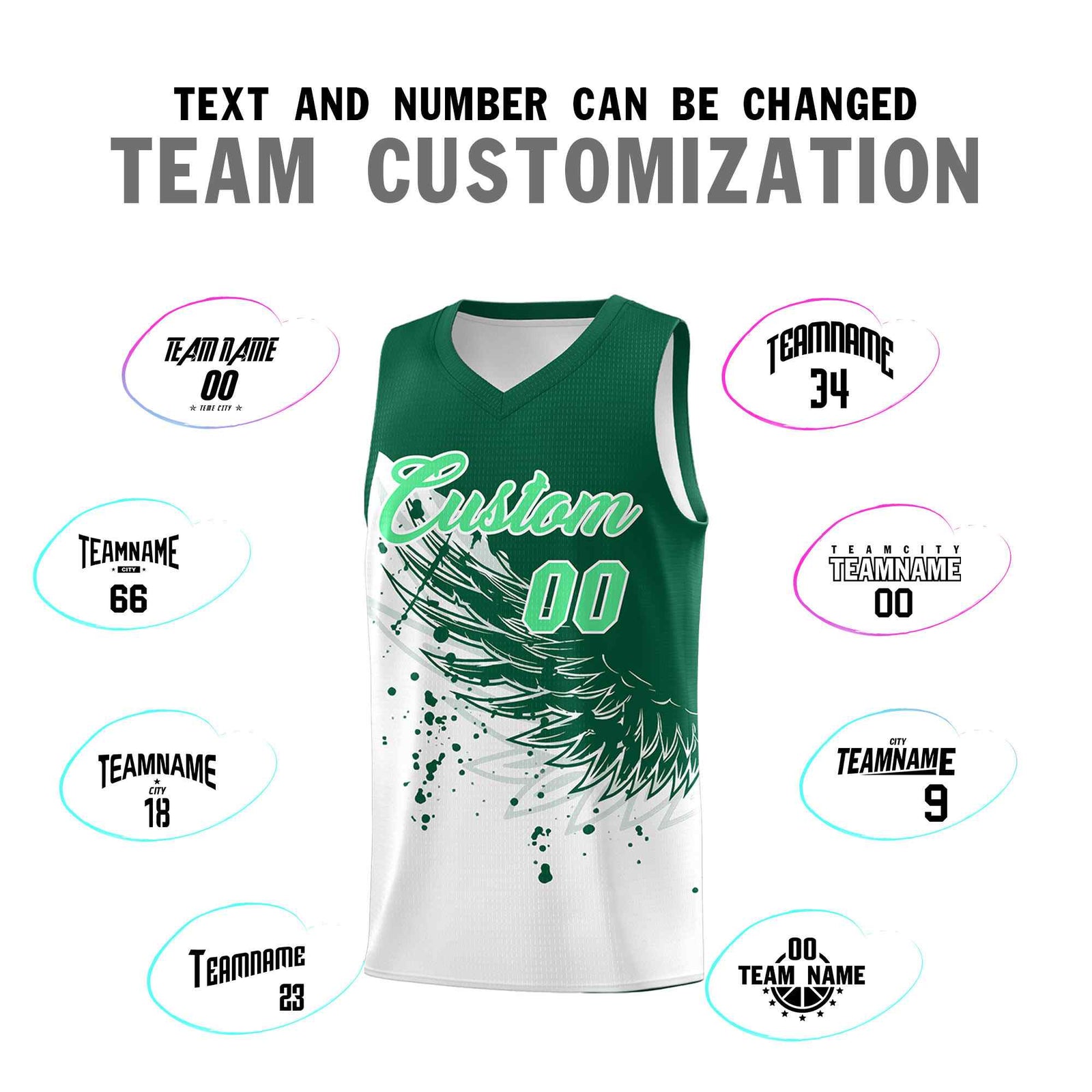 Custom White Kelly Green Wing Pattern Sports Uniform Basketball Jersey| KXKSHOP