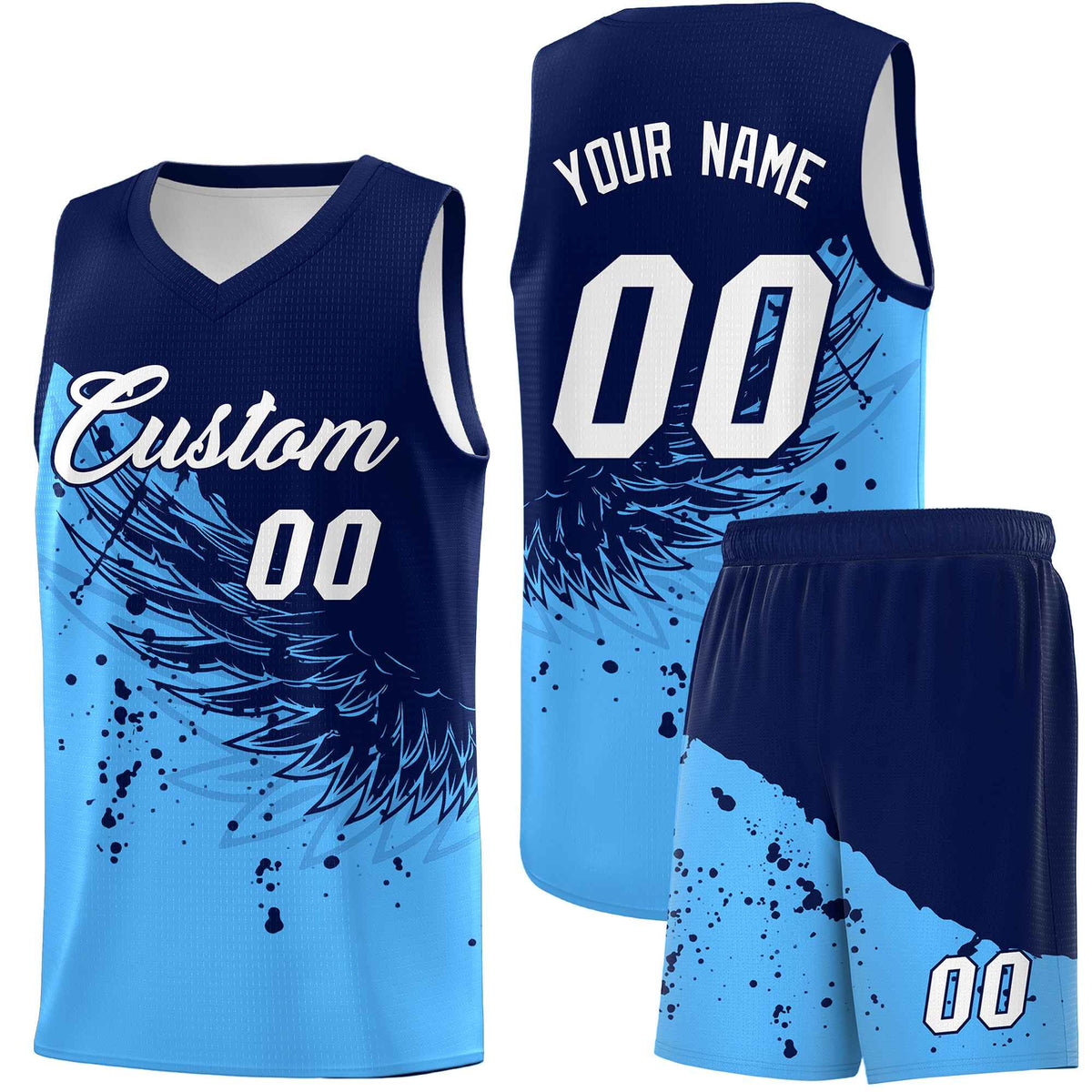 Custom Powder Blue Navy Wing Pattern Sports Uniform Basketball Jersey| KXKSHOP
