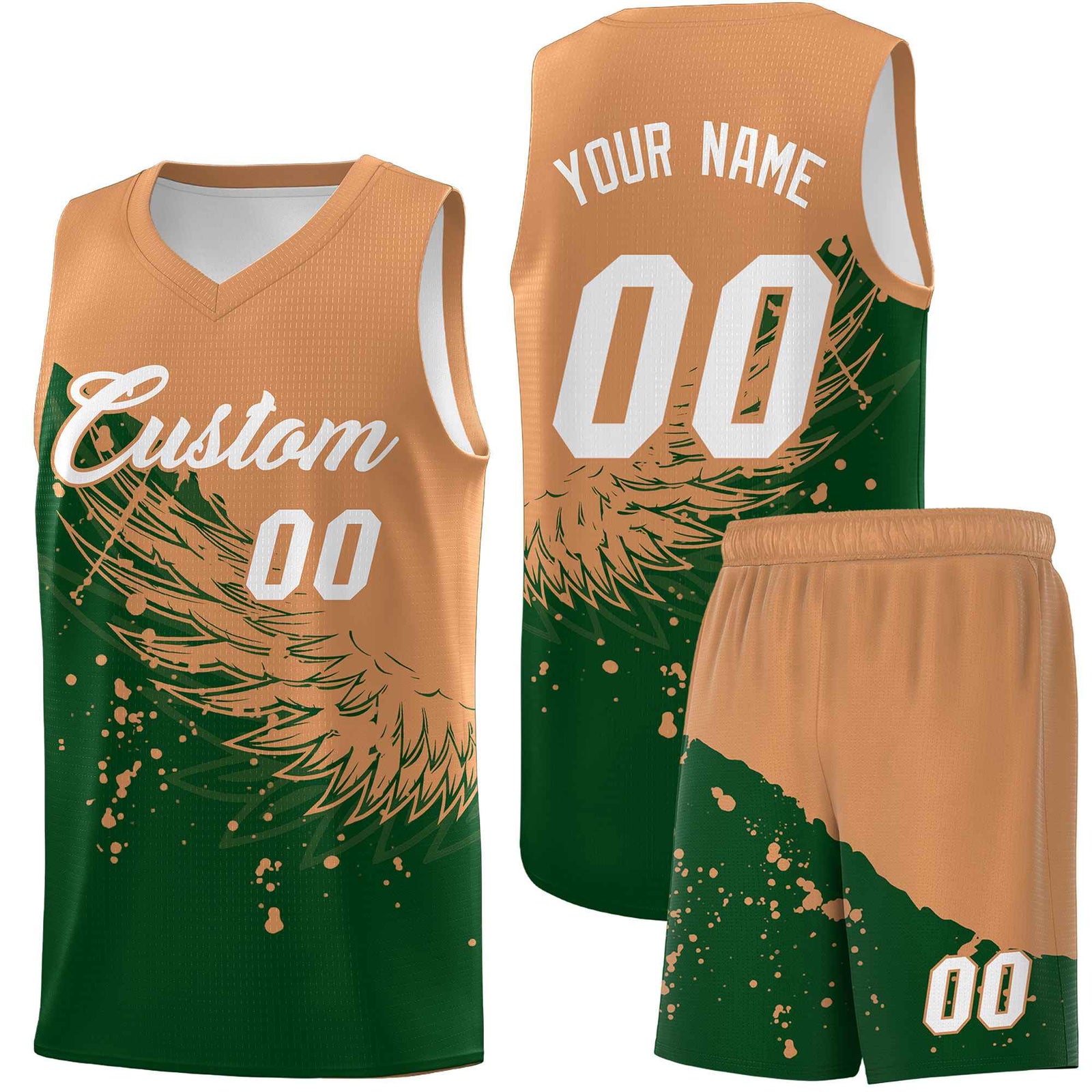 Custom Green Buckskin Brown Wing Pattern Sports Uniform Basketball Jersey| KXKSHOP