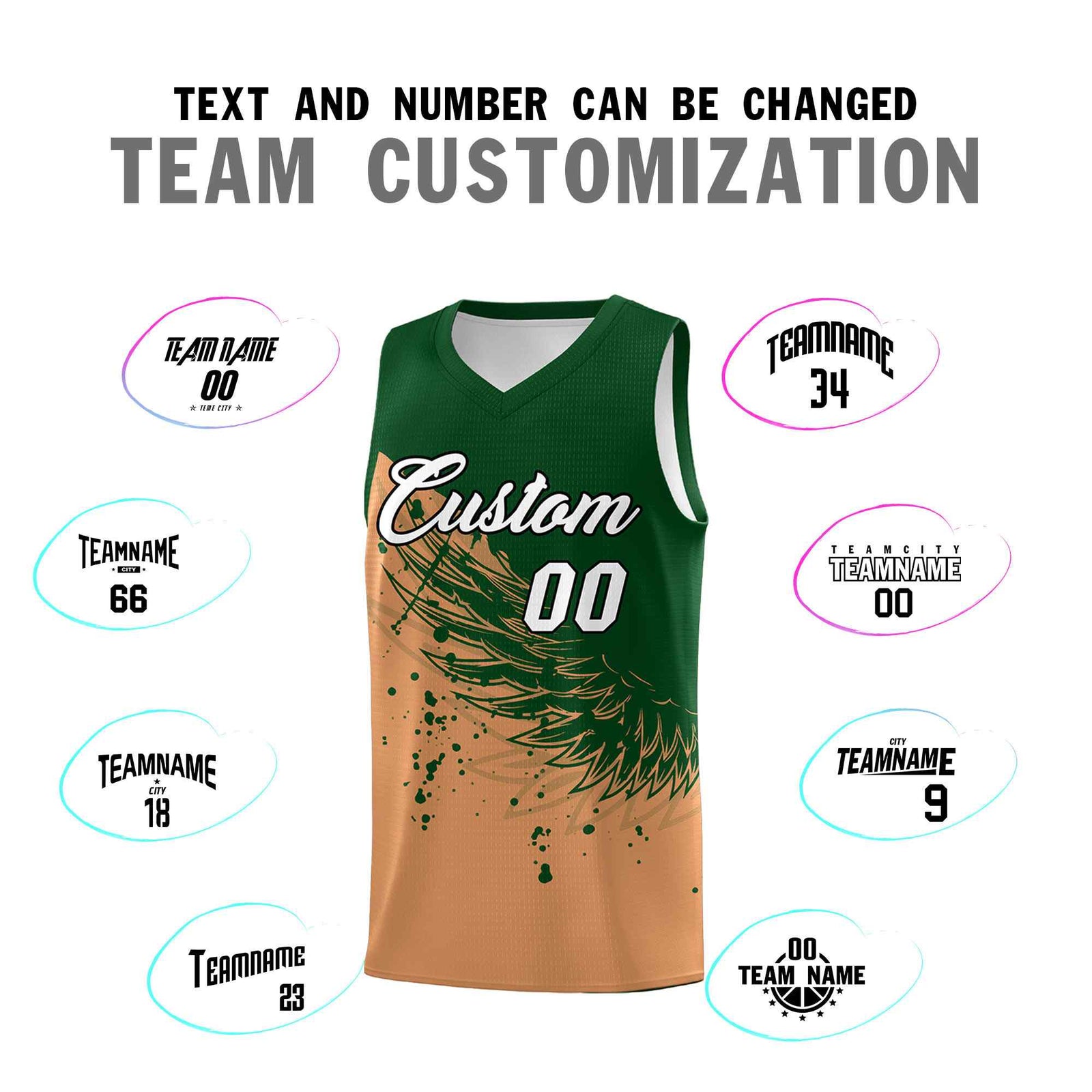 Custom Buckskin Brown Green Wing Pattern Sports Uniform Basketball Jersey| KXKSHOP