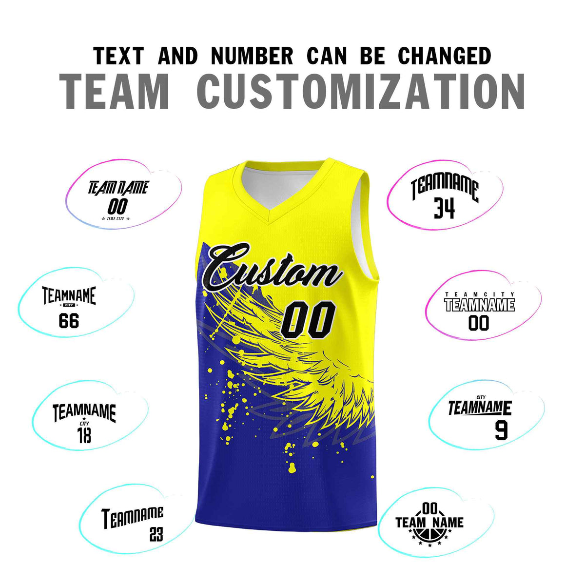 Custom Royal Fluorescent Yellow Wing Pattern Sports Uniform Basketball Jersey| KXKSHOP