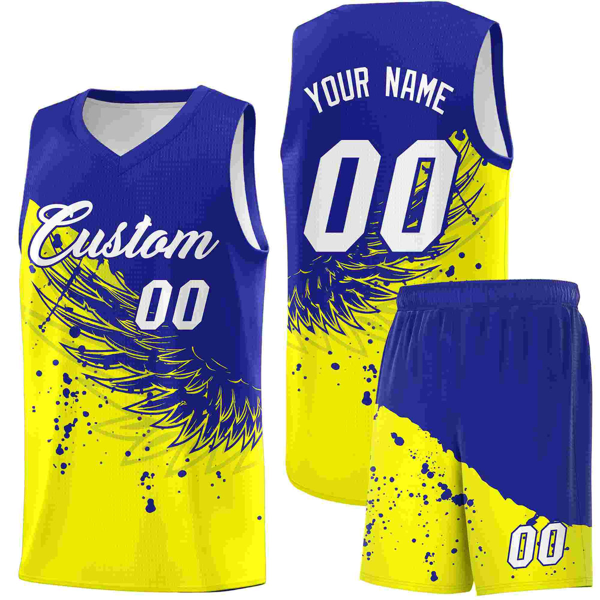 Custom Fluorescent Yellow Royal Wing Pattern Sports Uniform Basketball Jersey| KXKSHOP