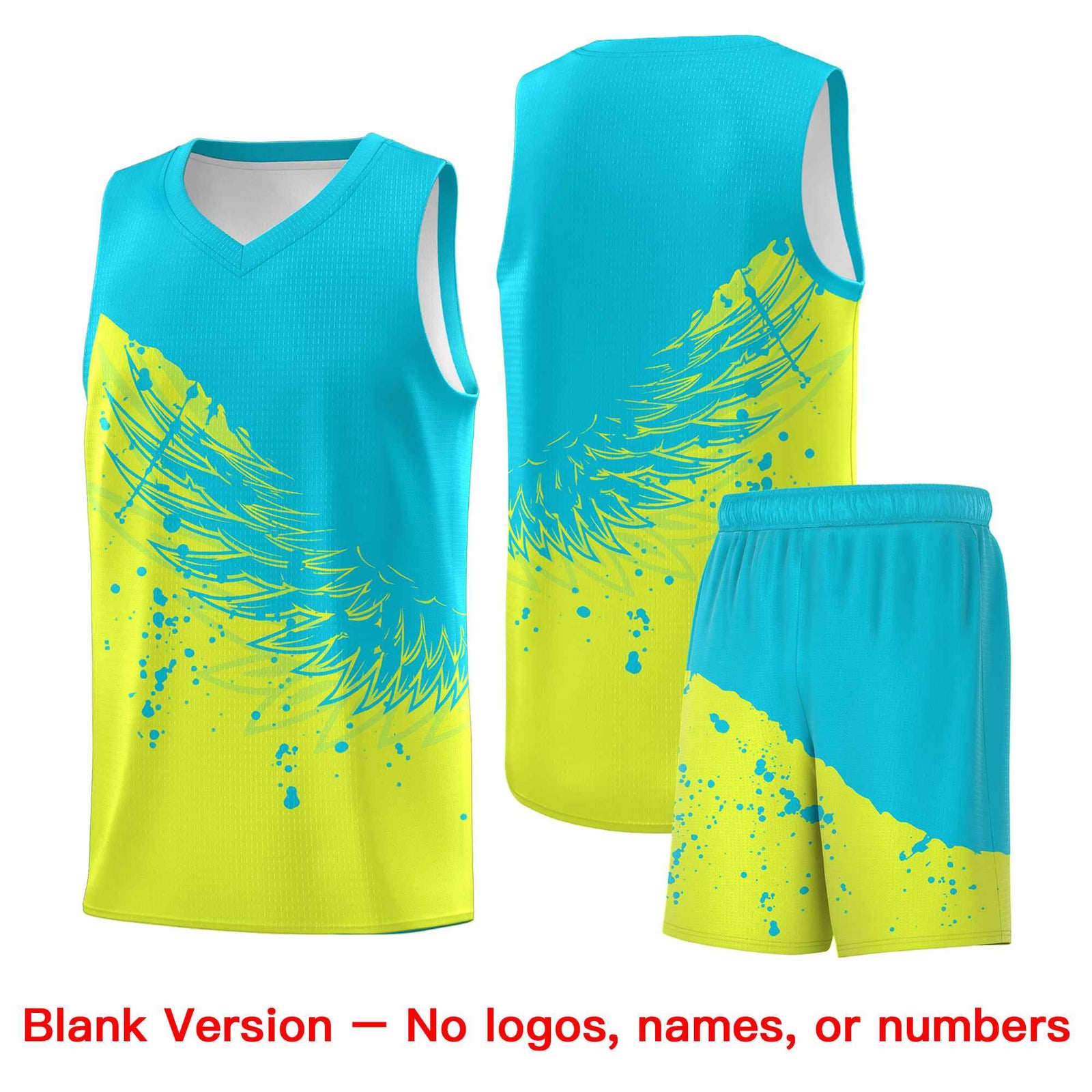 Custom Fluorescent Green Sky Blue Wing Pattern Sports Uniform Basketball Jersey| KXKSHOP