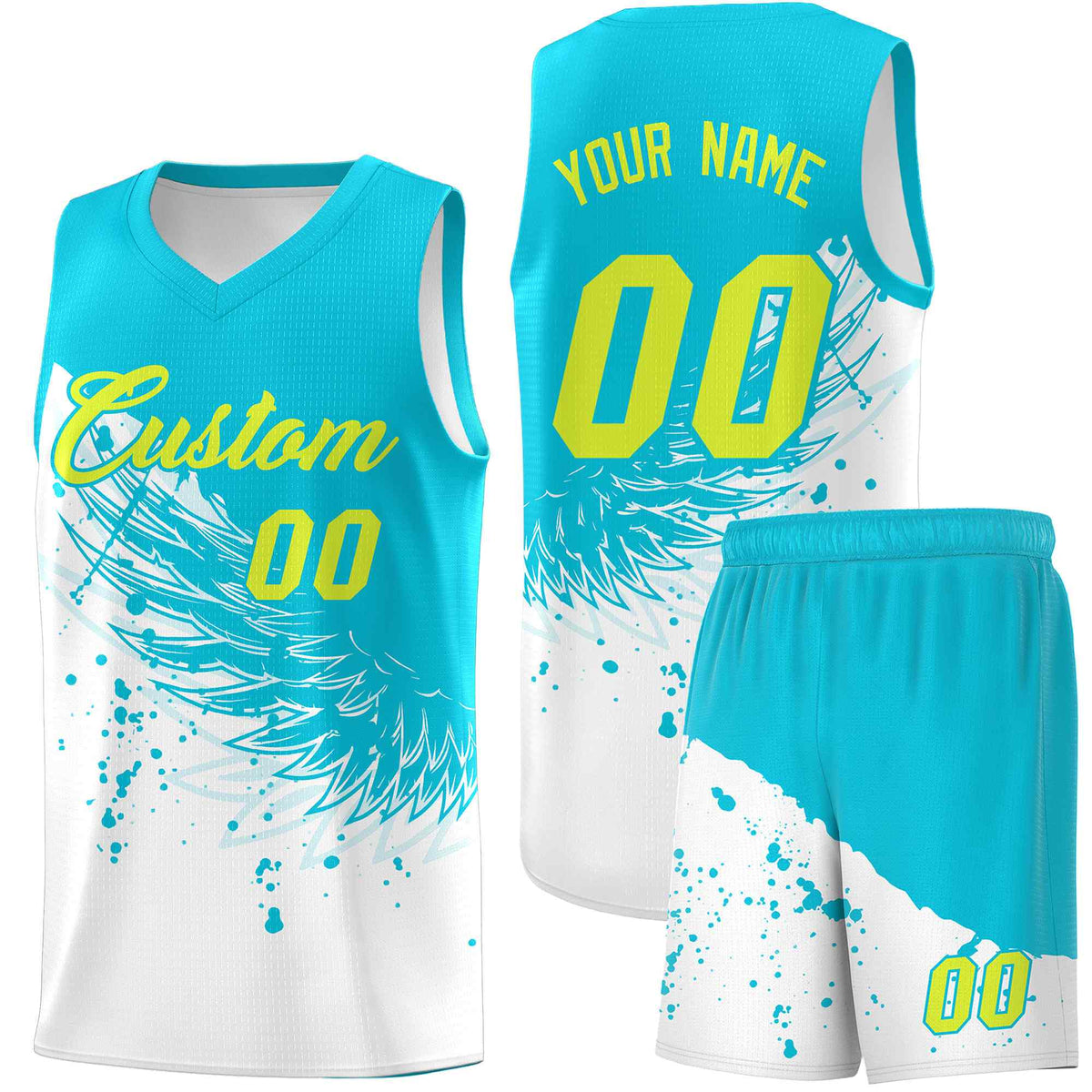 Custom White Sky Blue Wing Pattern Sports Uniform Basketball Jersey| KXKSHOP