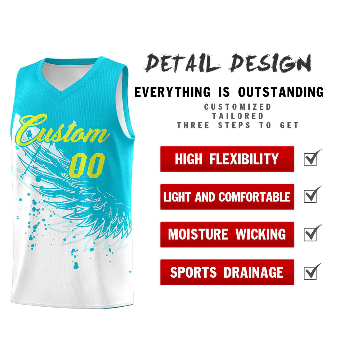 Custom White Sky Blue Wing Pattern Sports Uniform Basketball Jersey| KXKSHOP