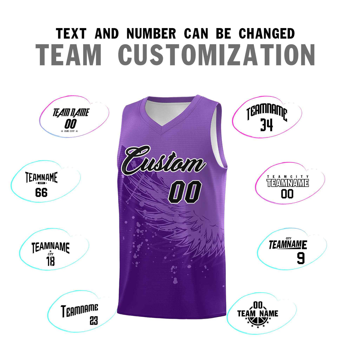 Custom Purple Light Purple Wing Pattern Sports Uniform Basketball Jersey| KXKSHOP