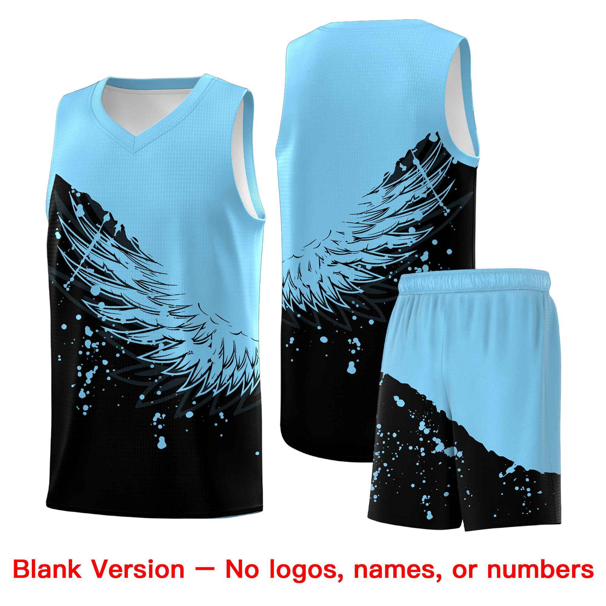 Custom Black Light Blue Wing Pattern Sports Uniform Basketball Jersey| KXKSHOP
