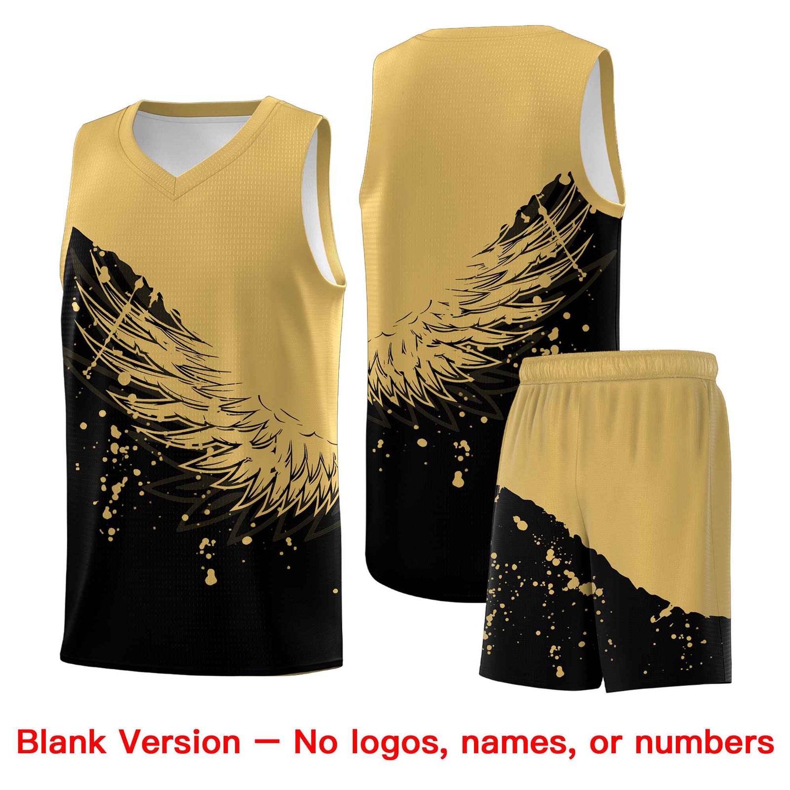 Custom Black Old Gold Wing Pattern Sports Uniform Basketball Jersey| KXKSHOP