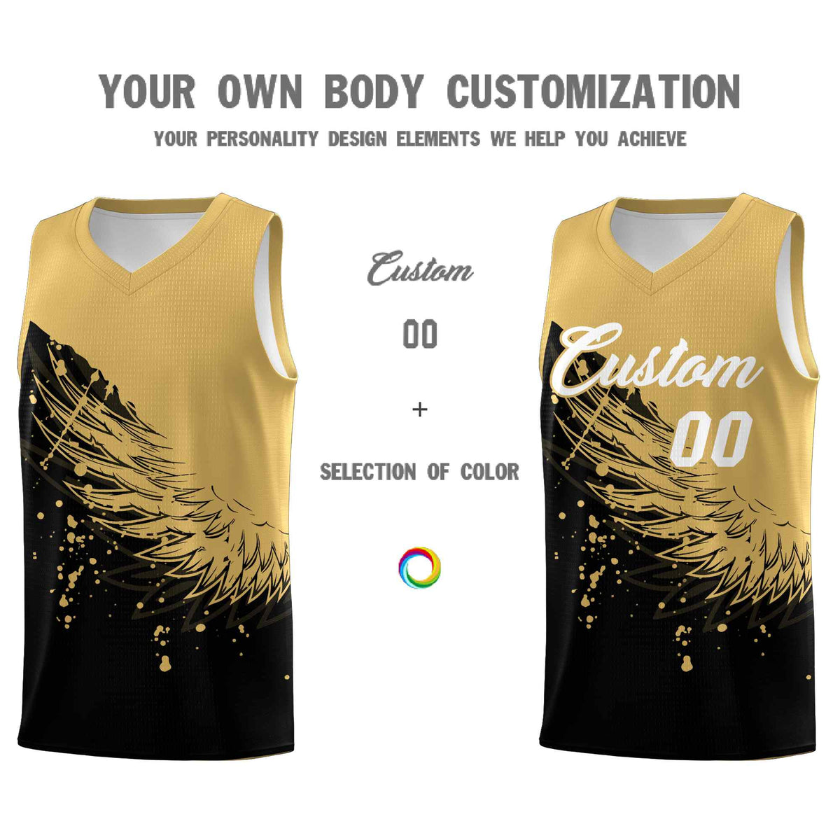 Custom Black Old Gold Wing Pattern Sports Uniform Basketball Jersey| KXKSHOP