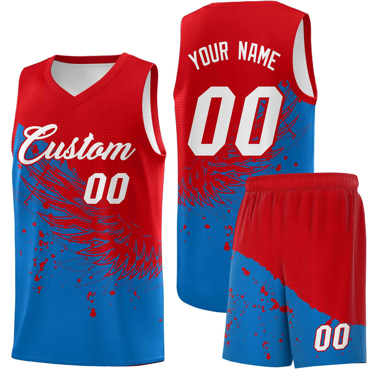 Custom Royal Red Wing Pattern Sports Uniform Basketball Jersey| KXKSHOP