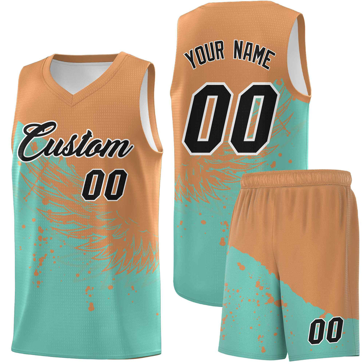 Custom Bright Green Buckskin Brown Wing Pattern Sports Uniform Basketball Jersey| KXKSHOP