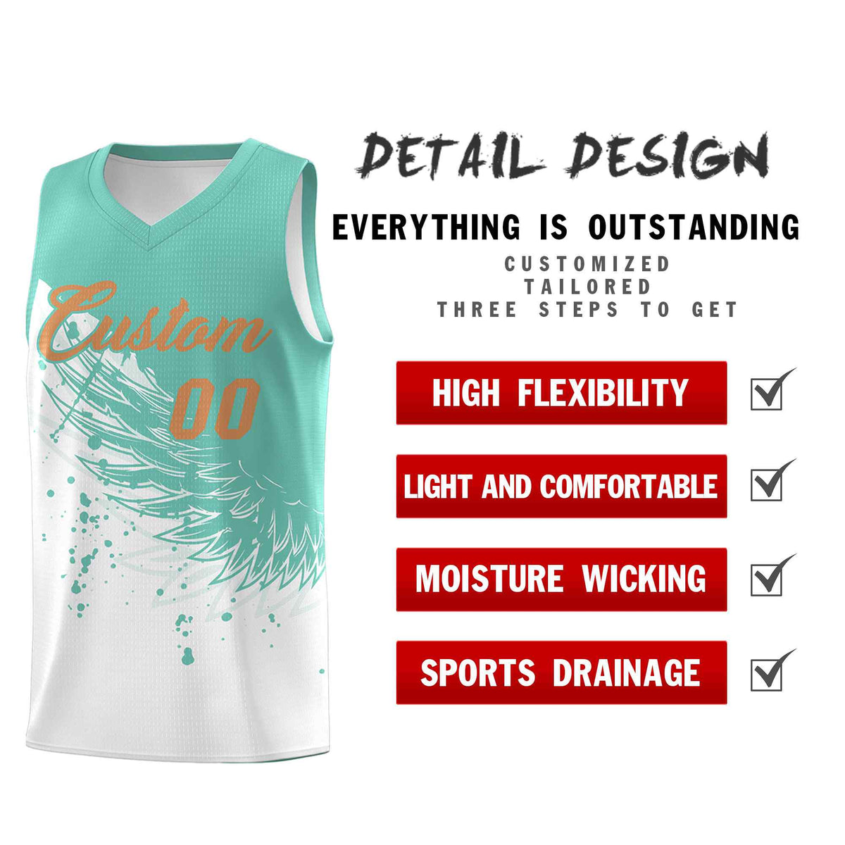 Custom White Bright Green Wing Pattern Sports Uniform Basketball Jersey| KXKSHOP