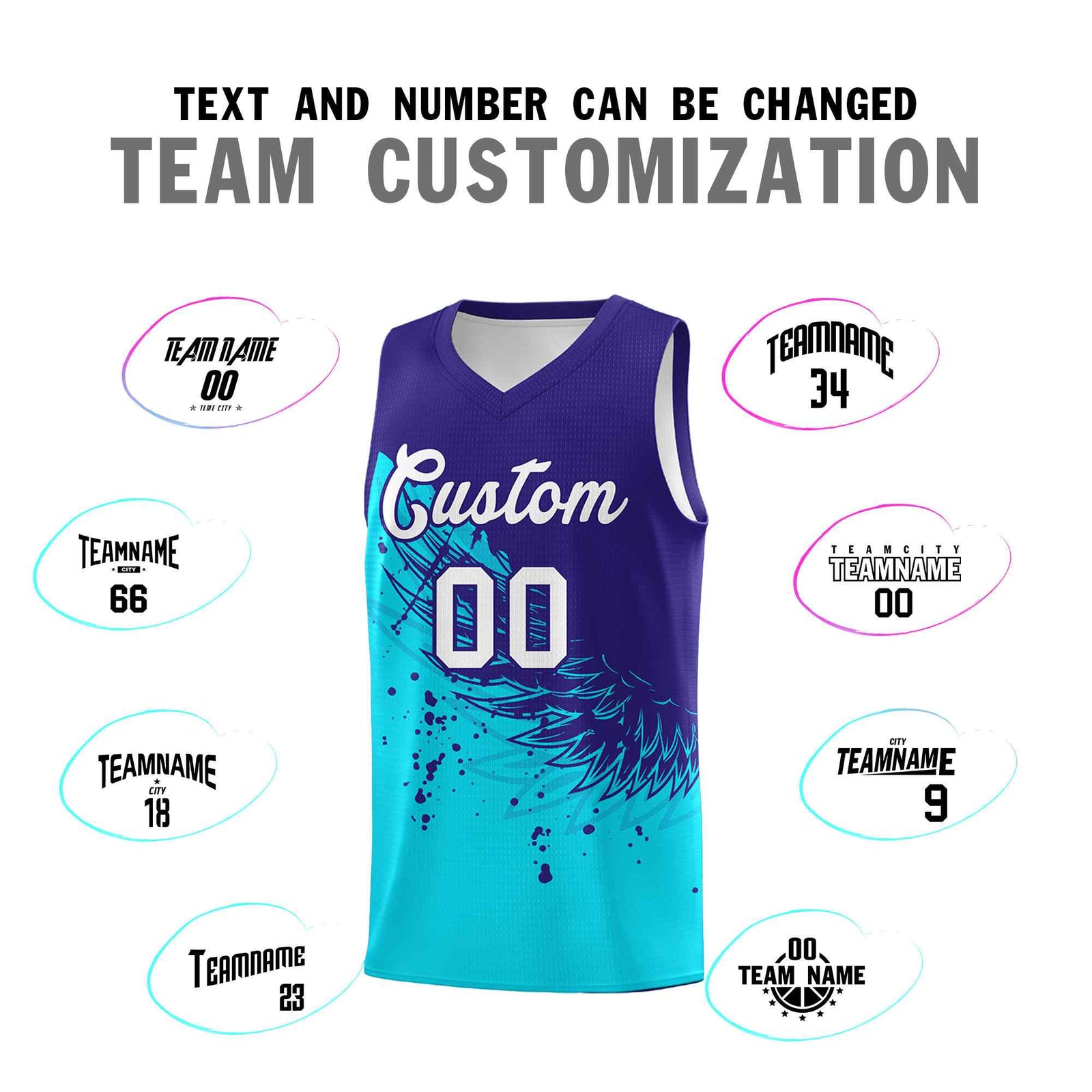 Custom Sky Blue Royal Wing Pattern Sports Uniform Basketball Jersey