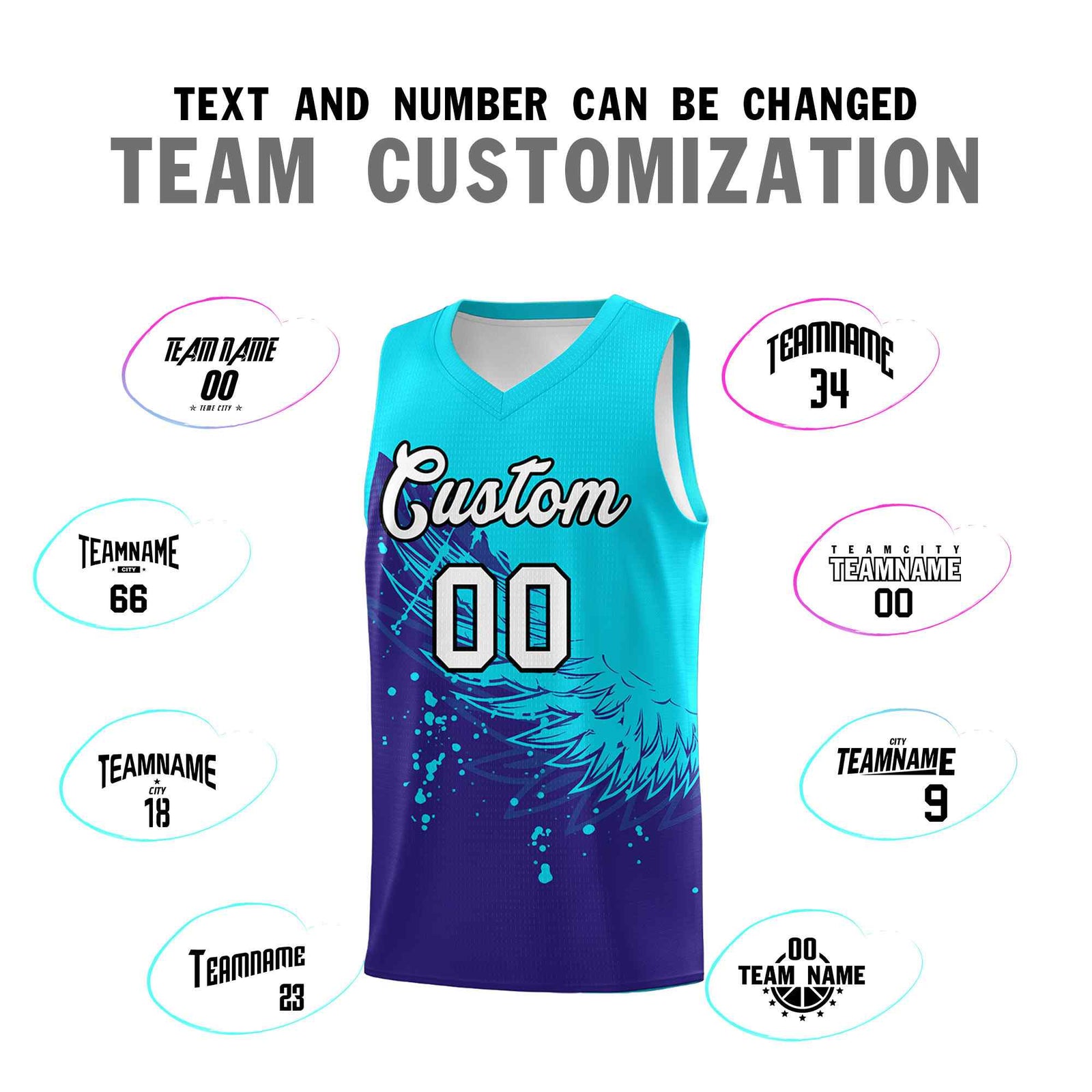 Custom Royal Sky Blue Wing Pattern Sports Uniform Basketball Jersey