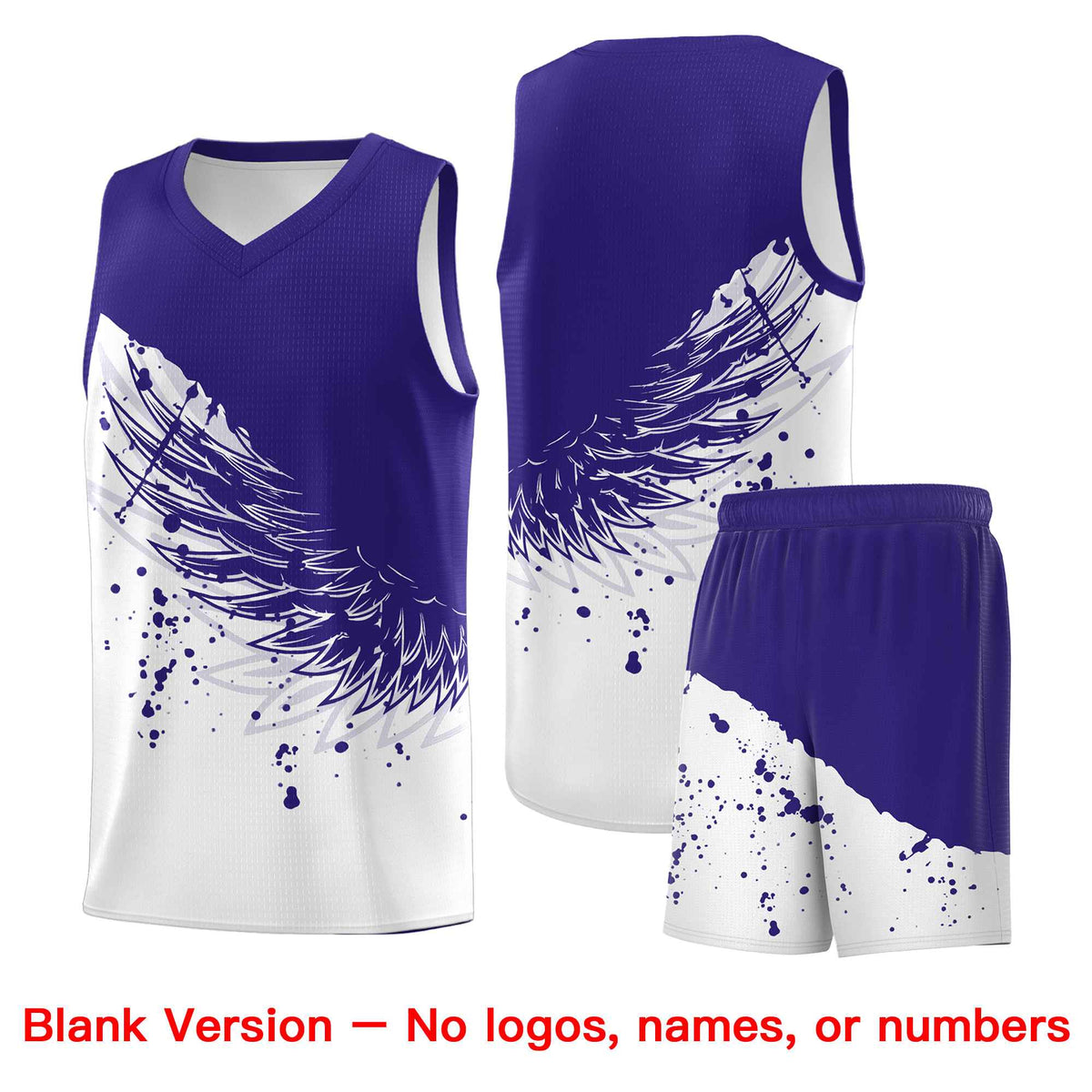 Custom White Royal Wing Pattern Sports Uniform Basketball Jersey