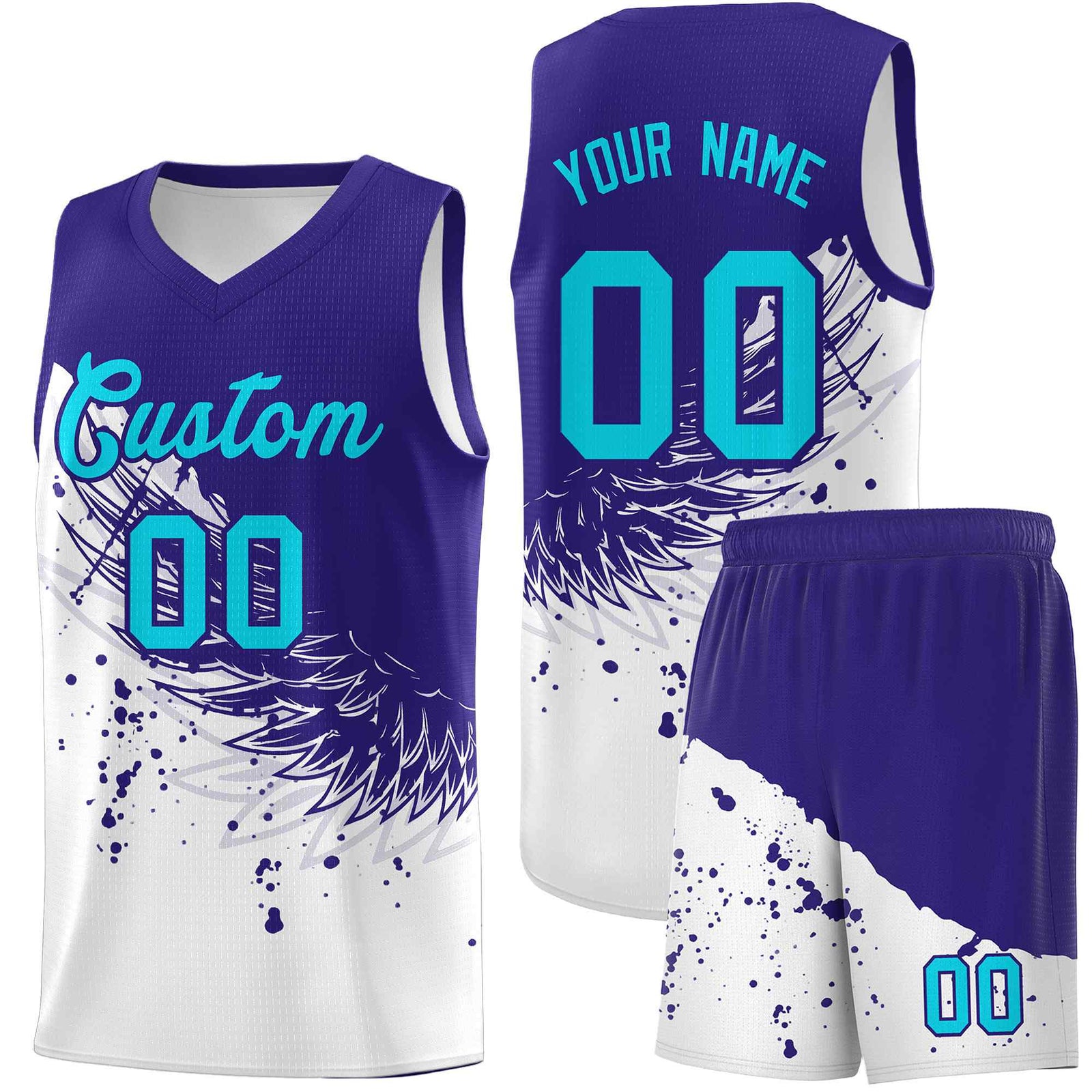 Custom White Royal Wing Pattern Sports Uniform Basketball Jersey