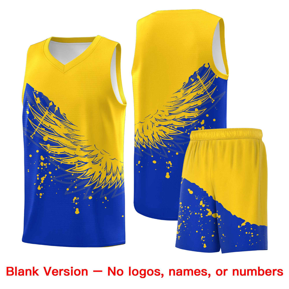 Custom Royal Gold Wing Pattern Sports Uniform Basketball Jersey