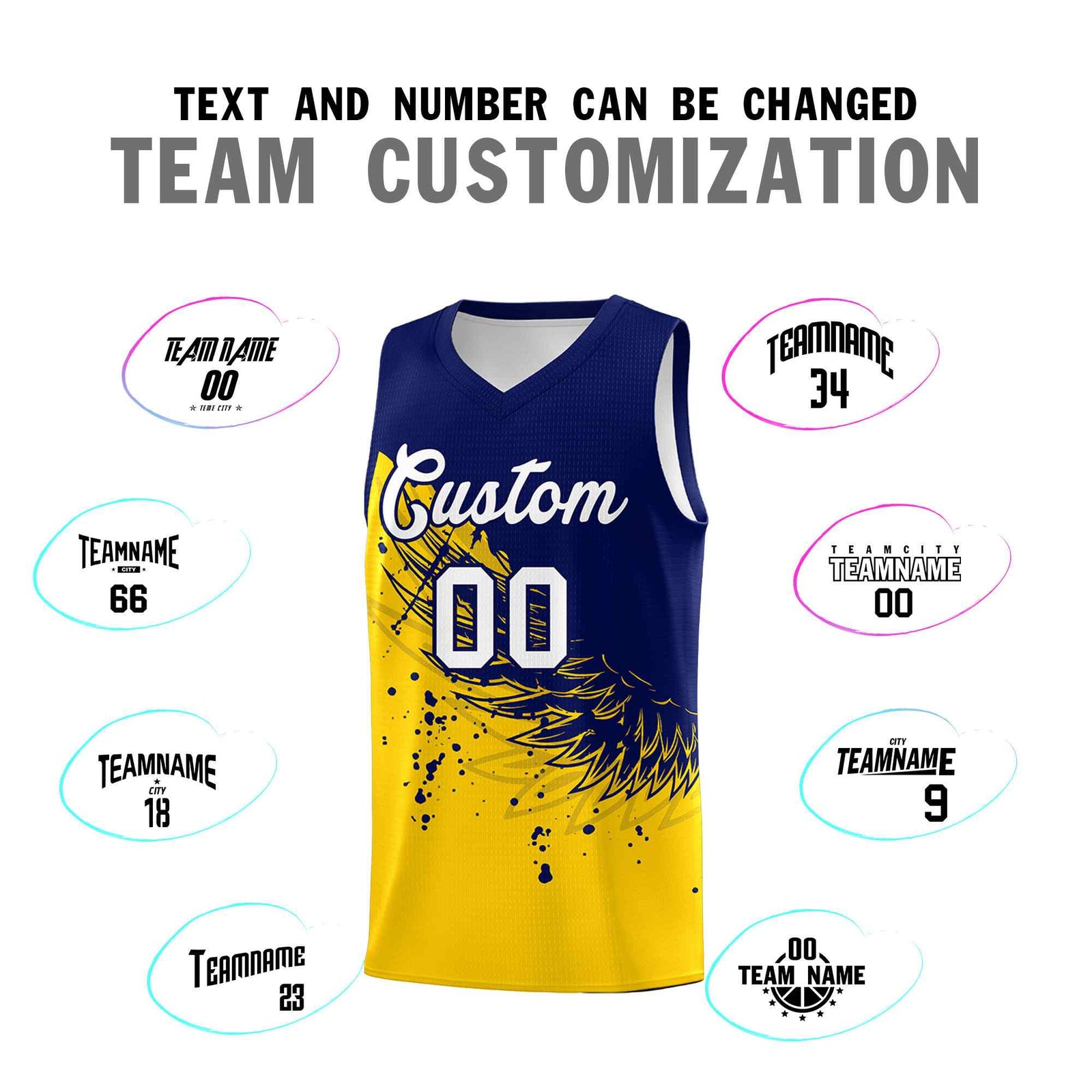 Custom Gold Navy Wing Pattern Sports Uniform Basketball Jersey