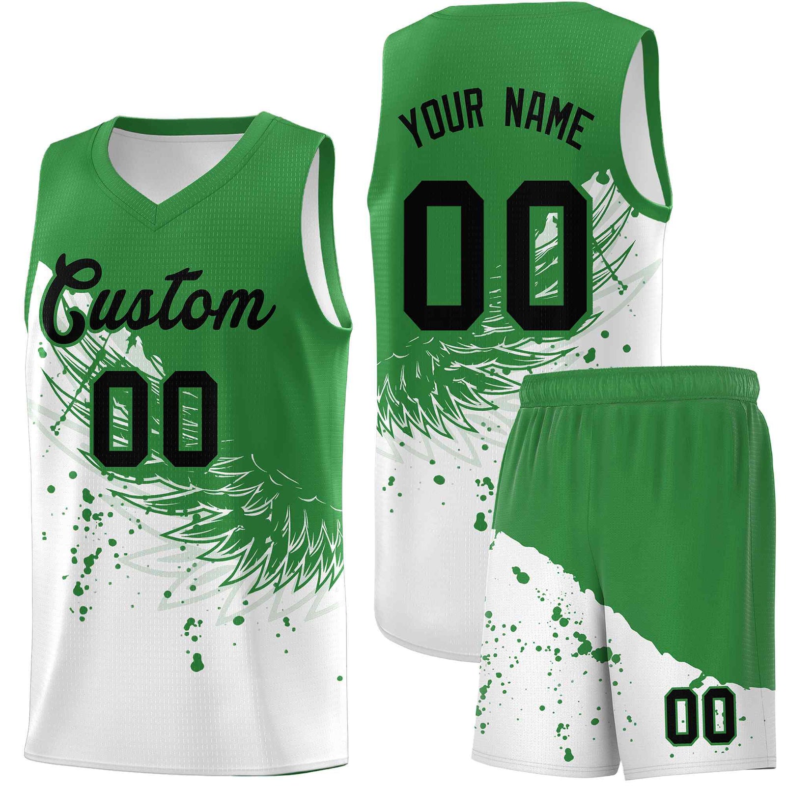 Custom White Kelly Green Wing Pattern Sports Uniform Basketball Jersey
