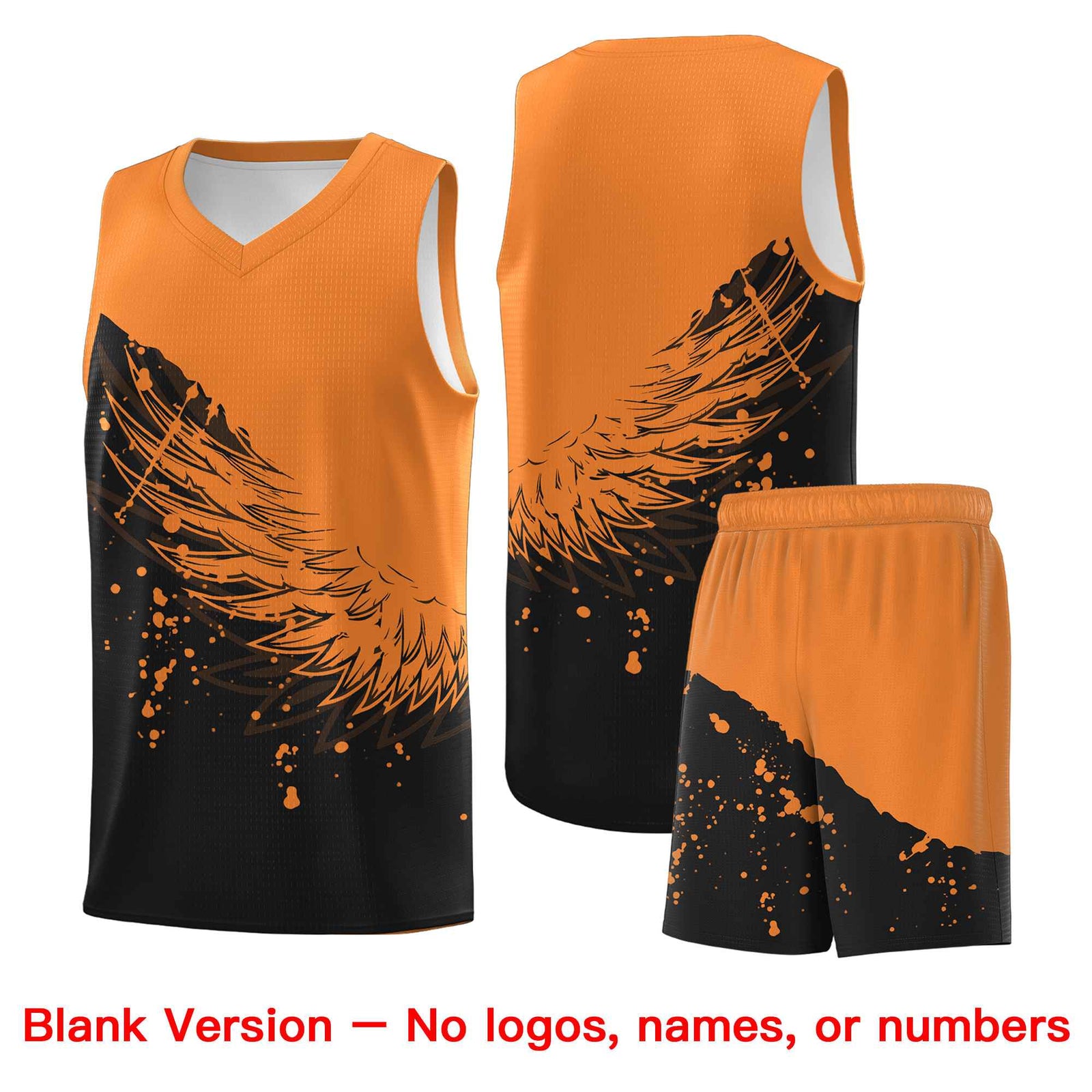 Custom Black Gold Orange Wing Pattern Sports Uniform Basketball Jersey