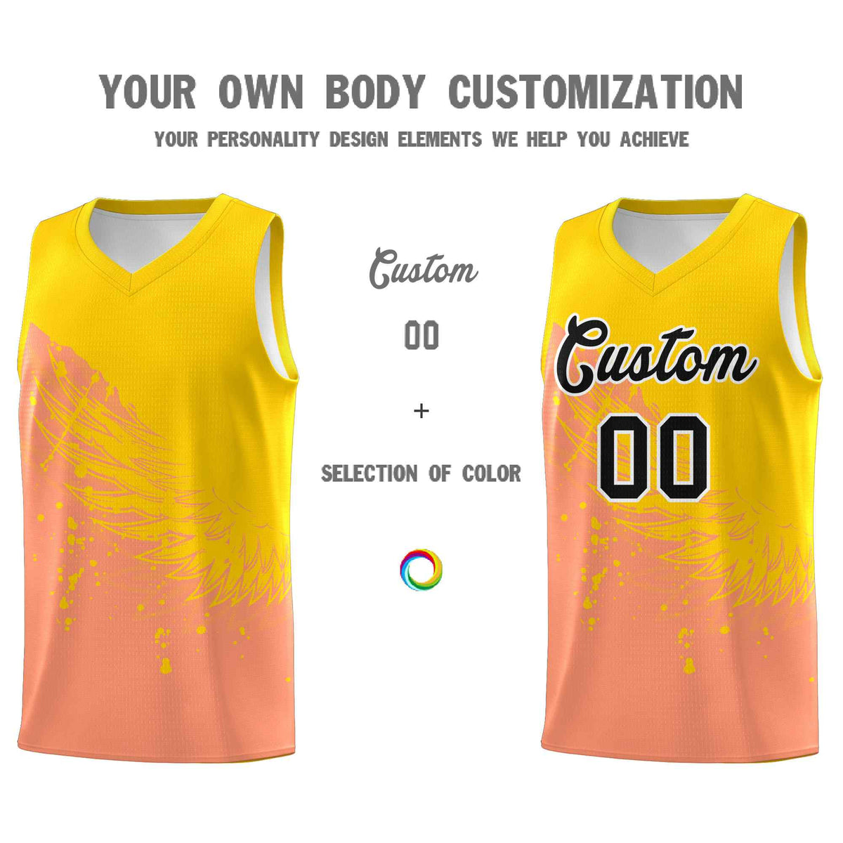 Custom Light Orange Gold Wing Pattern Sports Uniform Basketball Jersey
