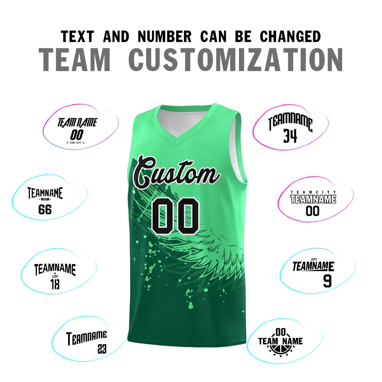 Custom Kelly Green Green Wing Pattern Sports Uniform Basketball Jersey