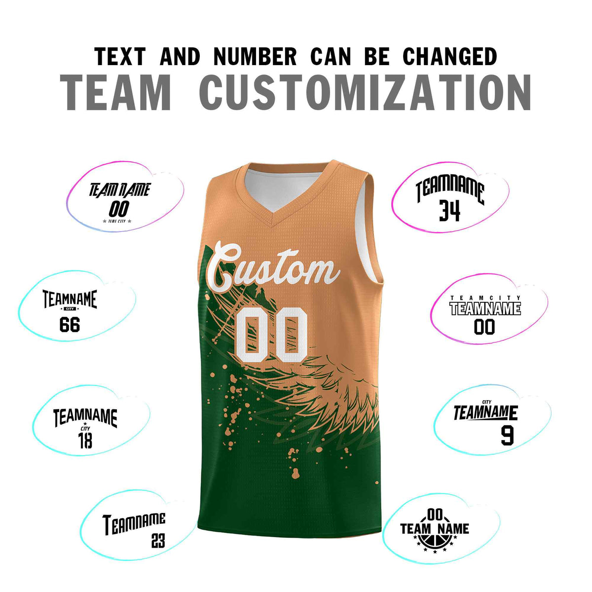 Custom Green Buckskin Brown Wing Pattern Sports Uniform Basketball Jersey