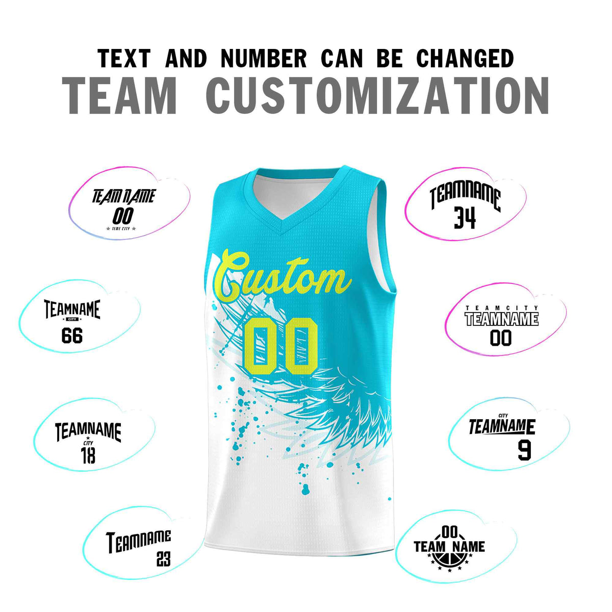 Custom White Sky Blue Wing Pattern Sports Uniform Basketball Jersey