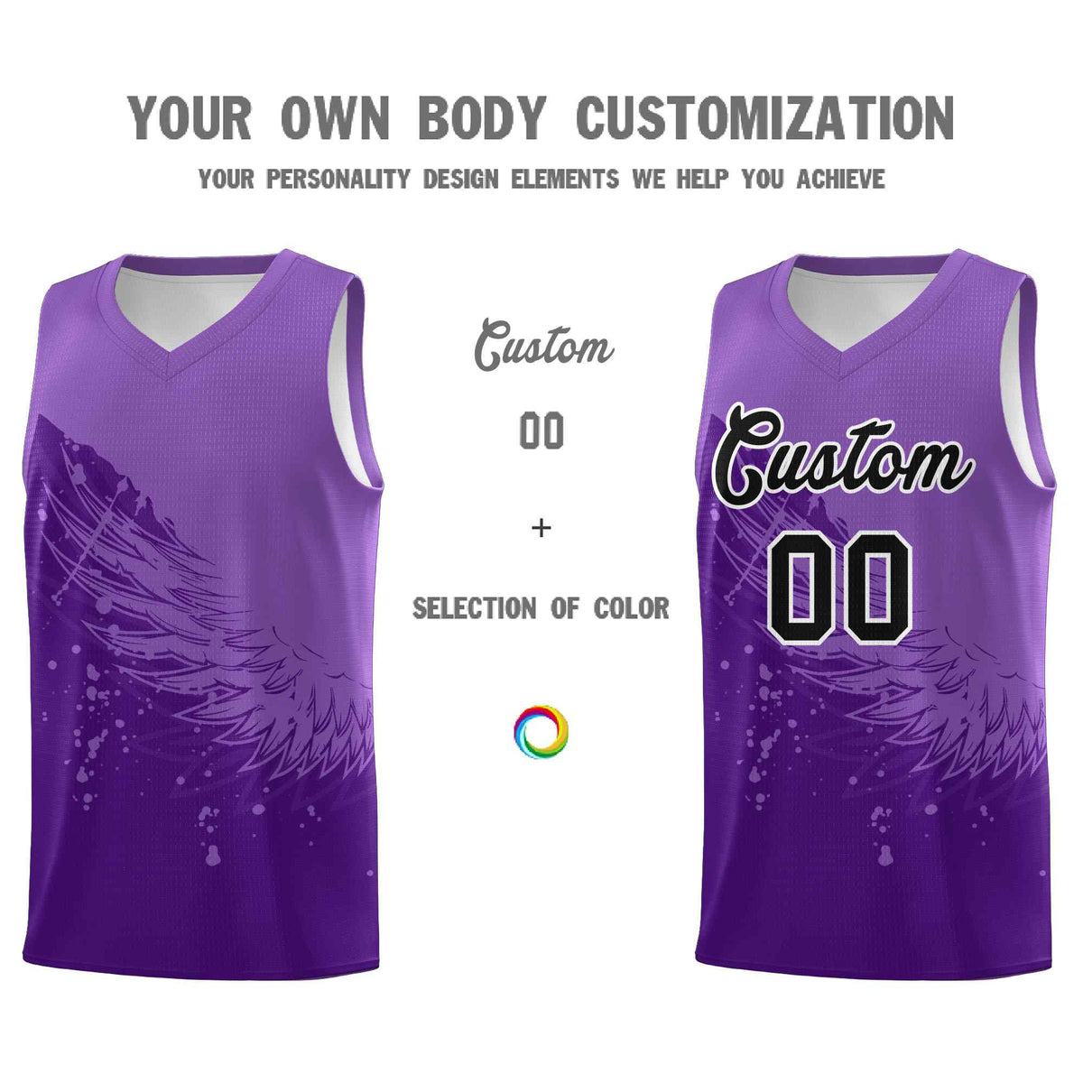 Custom Purple Light Purple Wing Pattern Sports Uniform Basketball Jersey