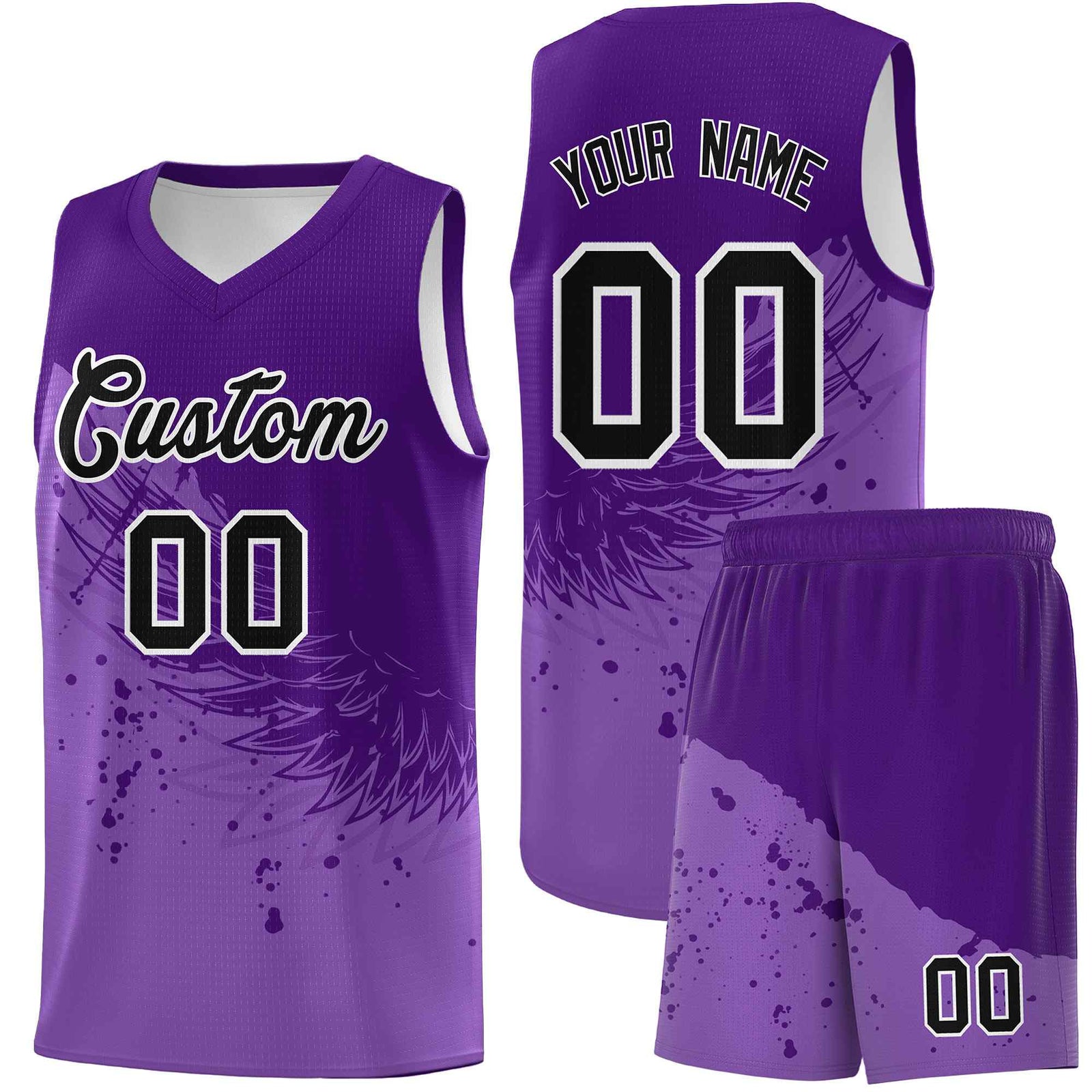 Custom Light Purple Purple Wing Pattern Sports Uniform Basketball Jersey