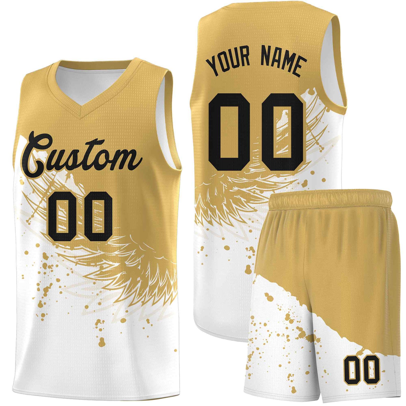 Custom White Old Gold Wing Pattern Sports Uniform Basketball Jersey