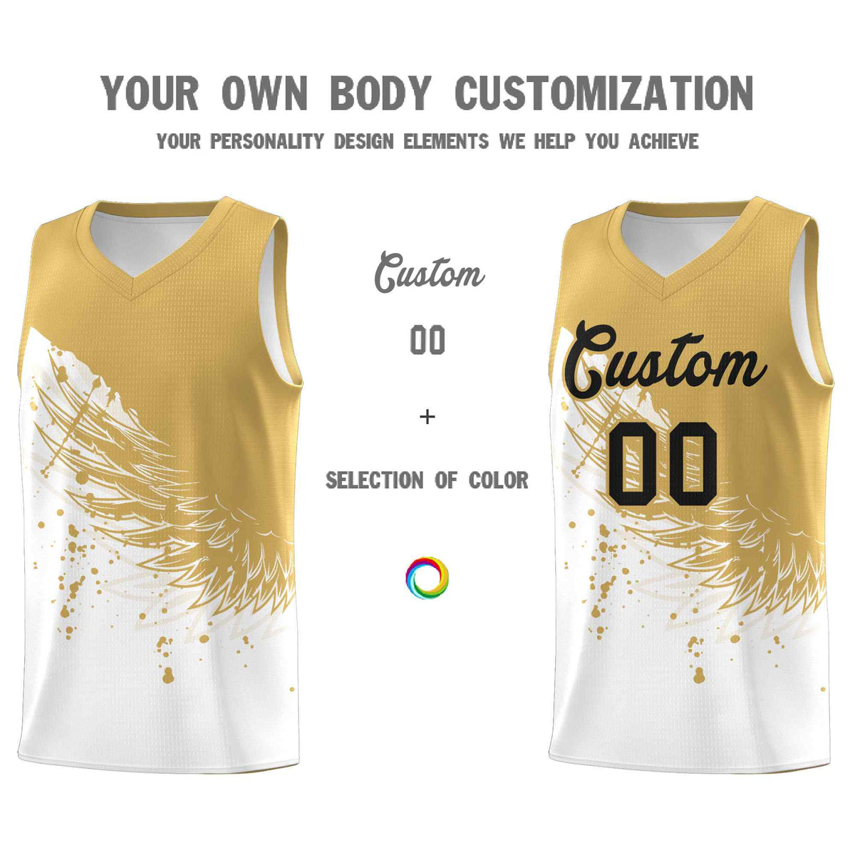 Custom White Old Gold Wing Pattern Sports Uniform Basketball Jersey