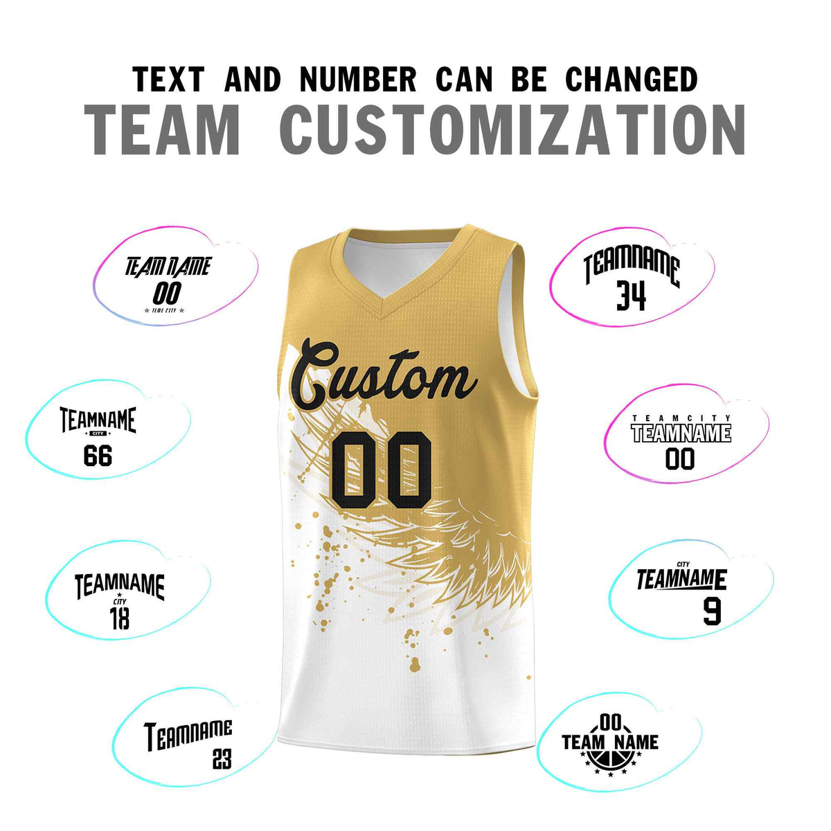 Custom White Old Gold Wing Pattern Sports Uniform Basketball Jersey