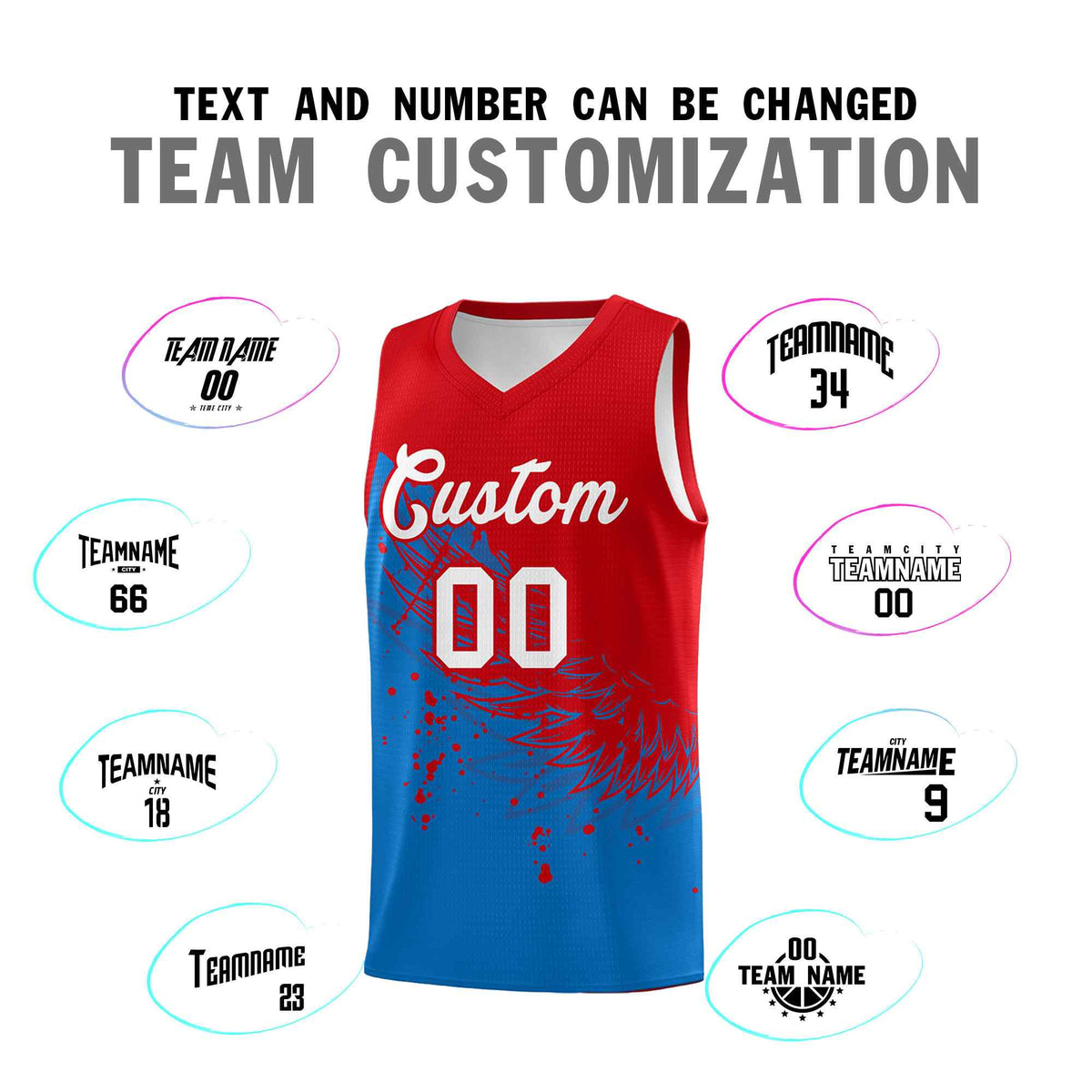 Custom Royal Red Wing Pattern Sports Uniform Basketball Jersey