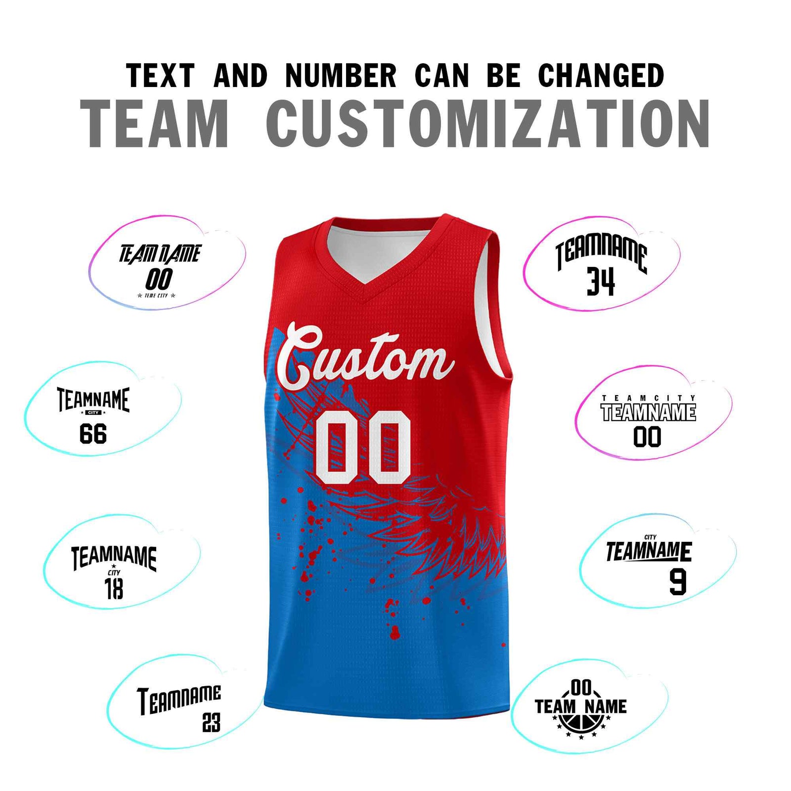 Custom Royal Red Wing Pattern Sports Uniform Basketball Jersey