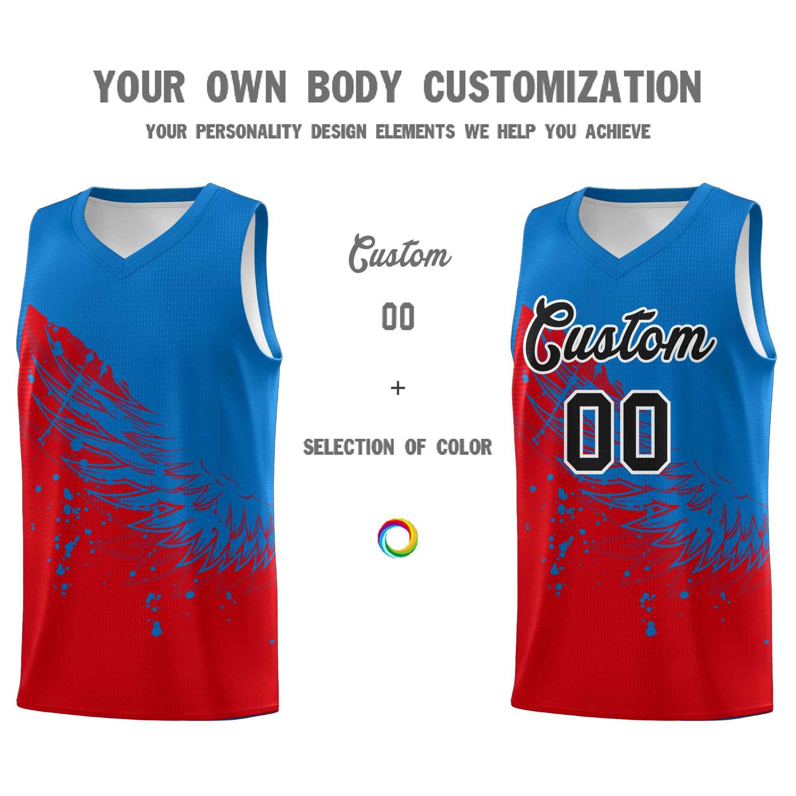 Custom Red Royal Wing Pattern Sports Uniform Basketball Jersey